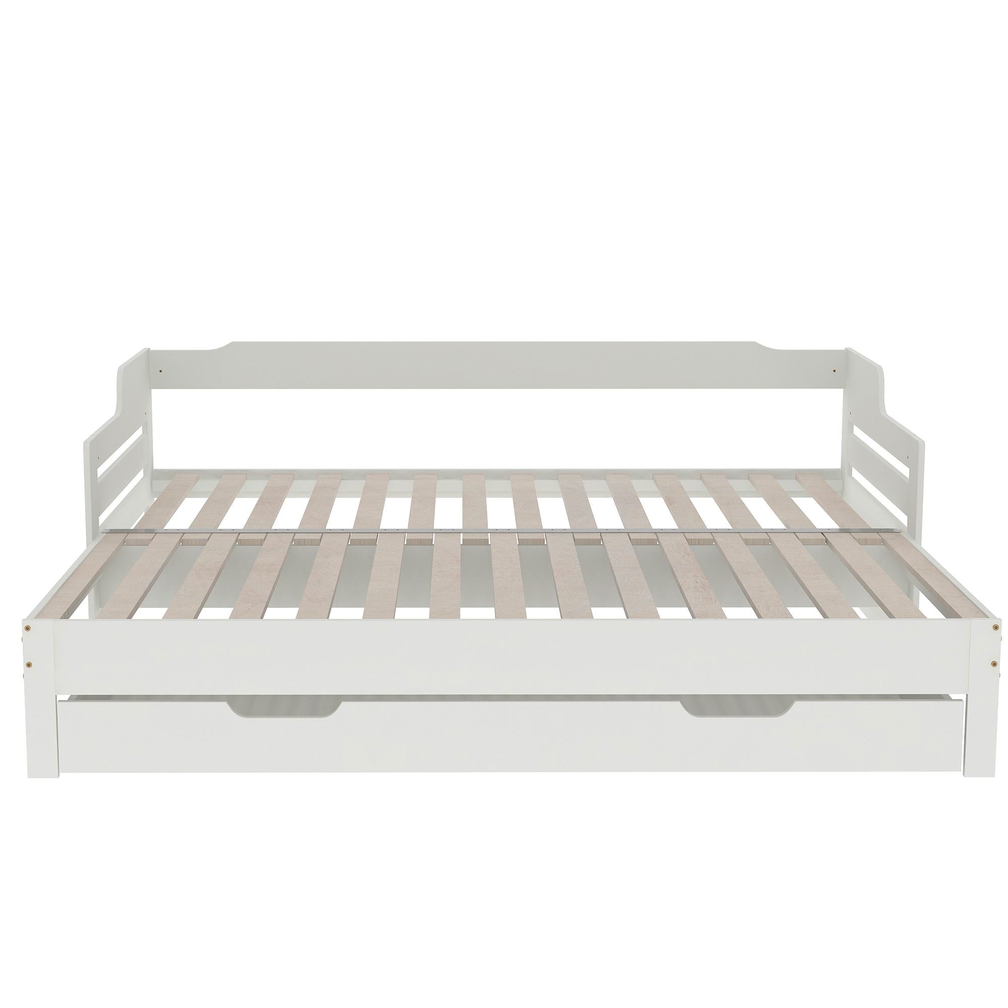 Single Guest Sofa Bed with Pull-Out Trundle and Storage Drawer - White