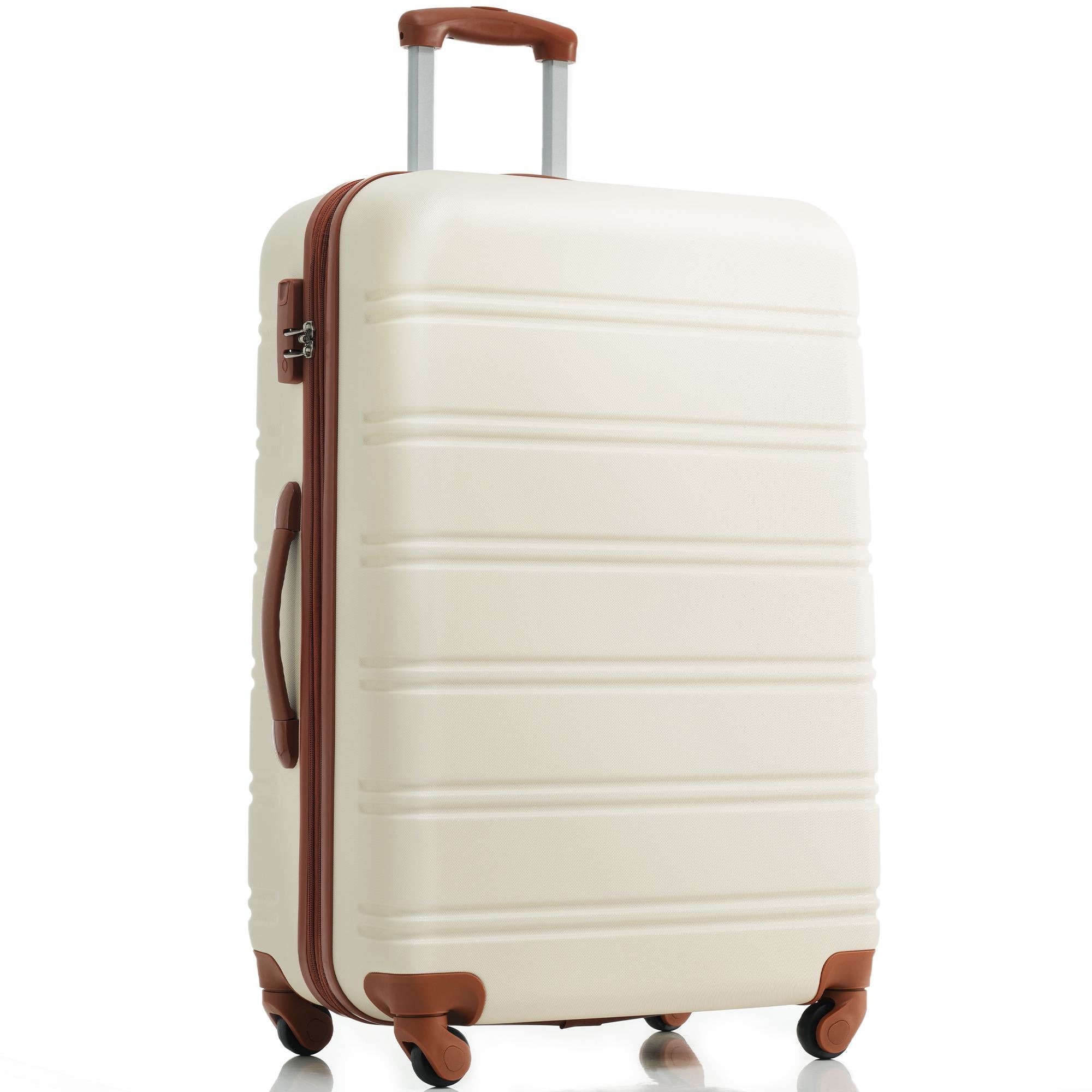 24" 4-Wheel ABS Hard Shell Travel Trolley Suitcase with Adjustable Handle, Luggage with Secure Lock, 45L x 28W x 69H cm, Brown+White