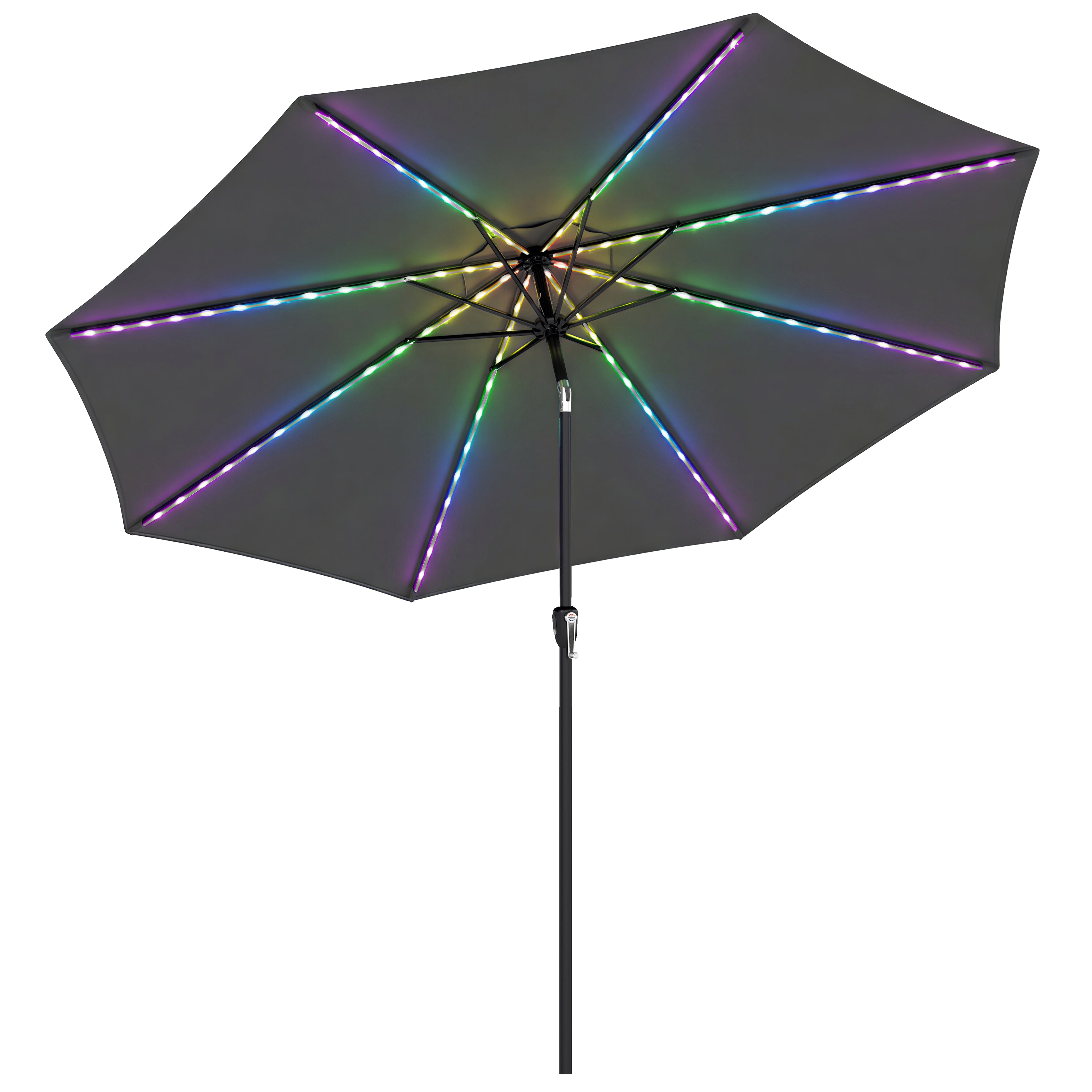3 m Garden Parasol Umbrella with 112 Solar Powered LED Lights, Patio Umbrella with Crank Handle, Grey