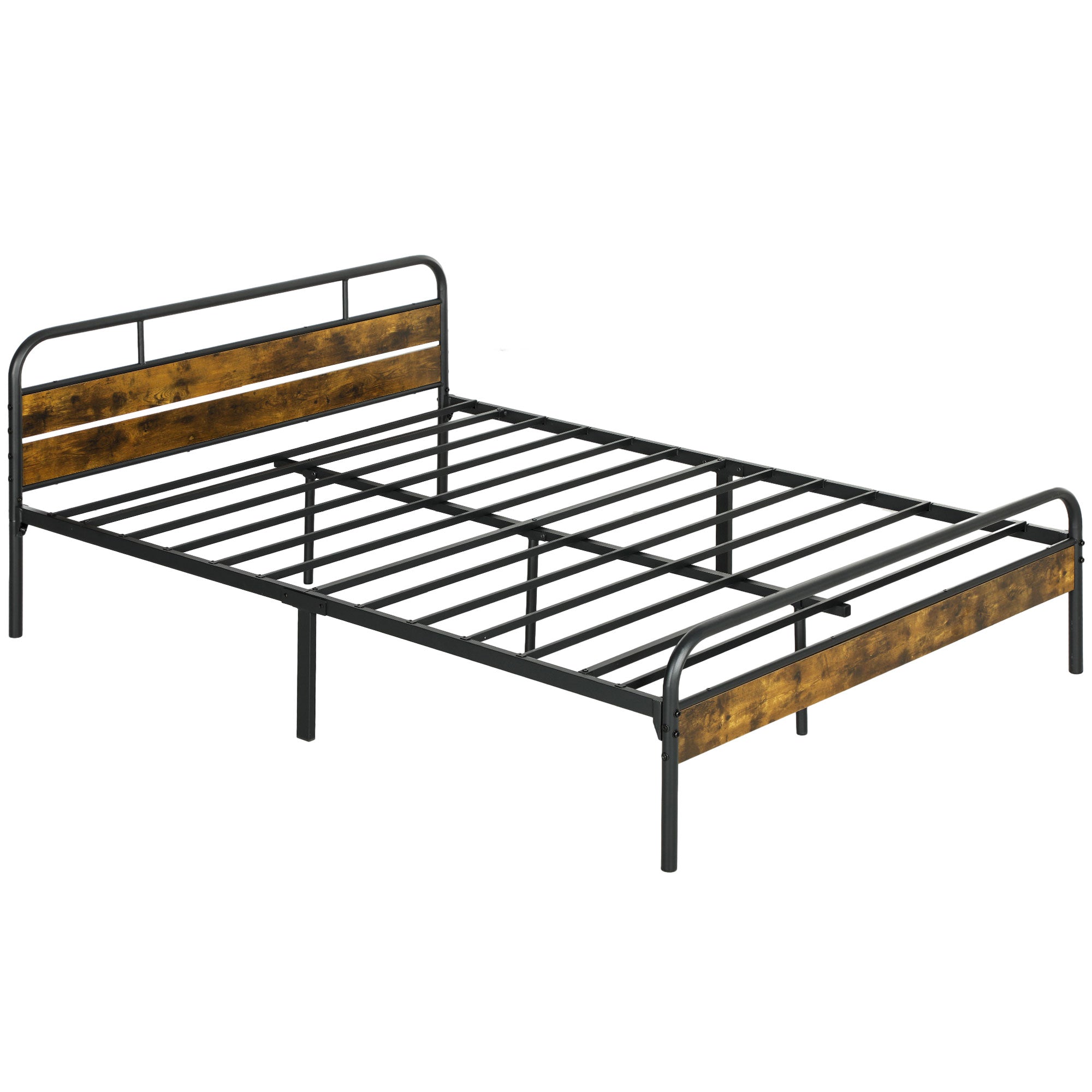 Industrial-Style King Bed Frame with Storage Clearance - Black Brown