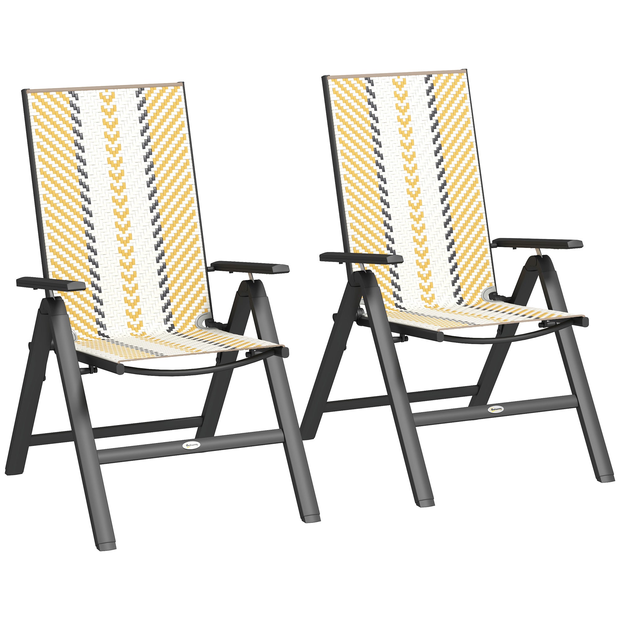 Outdoor Rattan Folding Chair with 5-Position Adjustable Backrest, Wicker Garden Dining Chair with Wide Armrest, Set of 2 for Patio, Terrace, Balcony, Orange