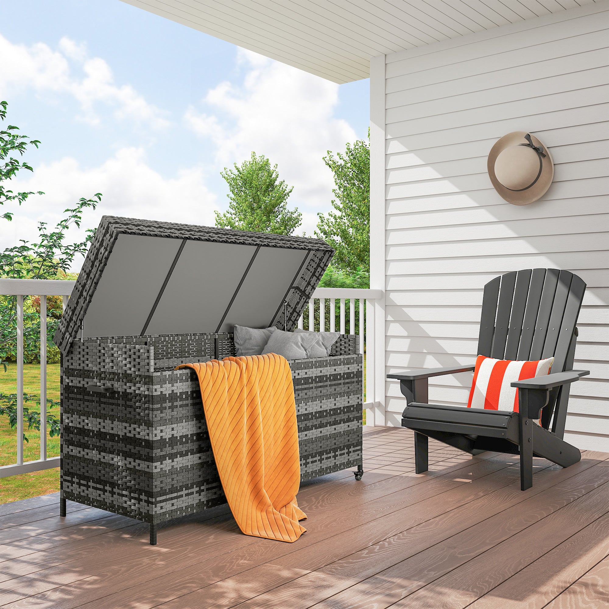 627 L Rattan Storage Box - Dark Grey