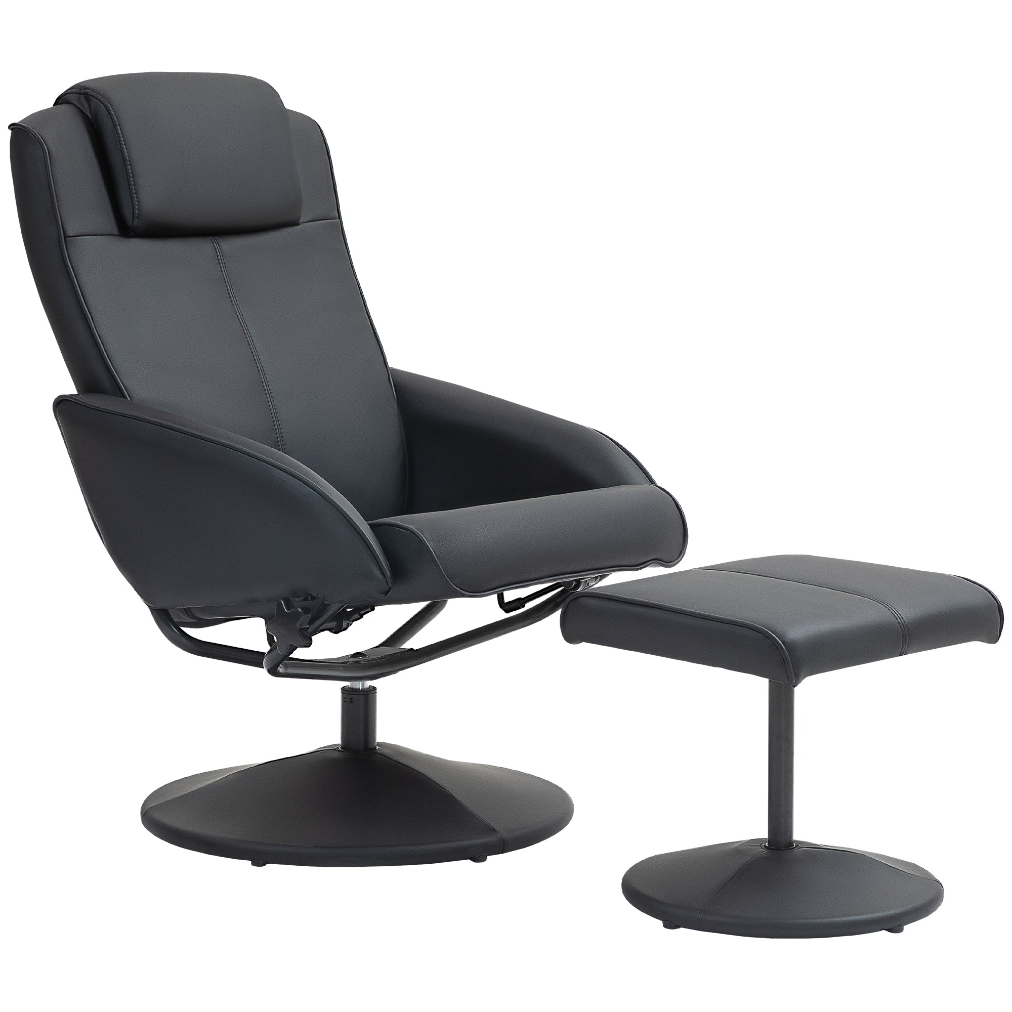 Faux Leather Reclining Chair and Footstool - Black
