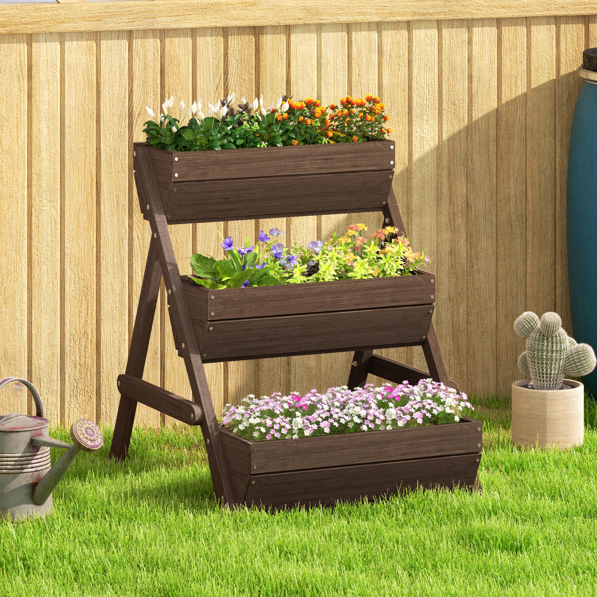 3 Tier Wooden Raised Garden Bed Planter Kit - Tan