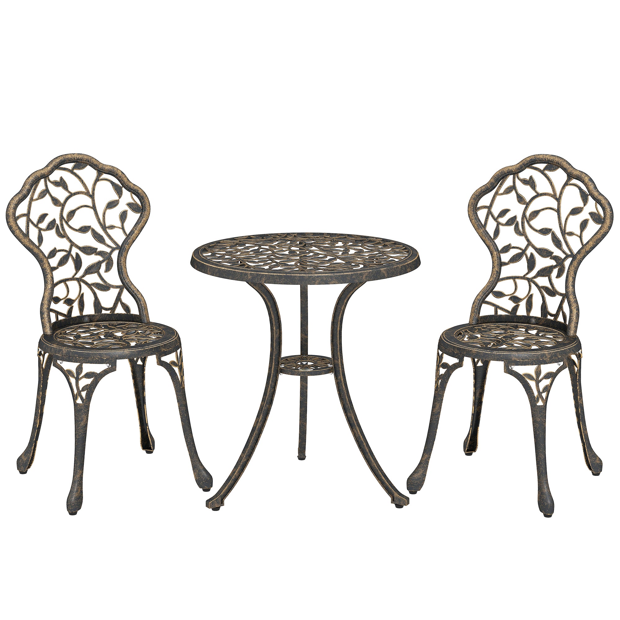 3 Pcs Aluminium Bistro Set Garden Furniture Dining Table Chairs Outdoor Seat Patio Seater Brown