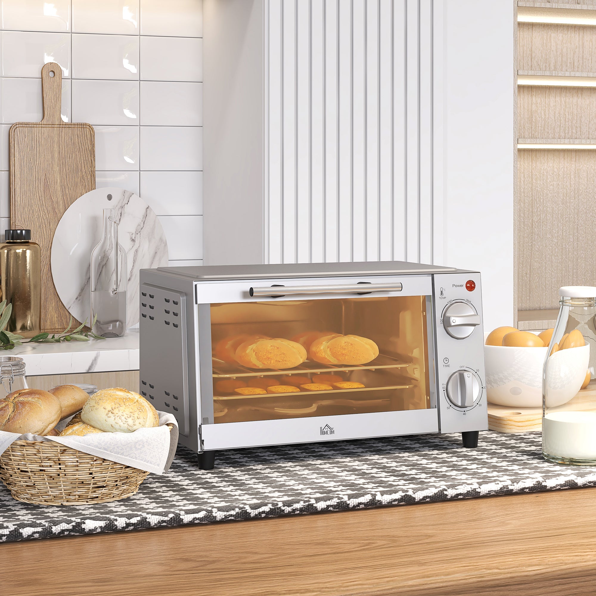 9L Mini Electric Countertop Oven With Adjustable Temperature - Silver