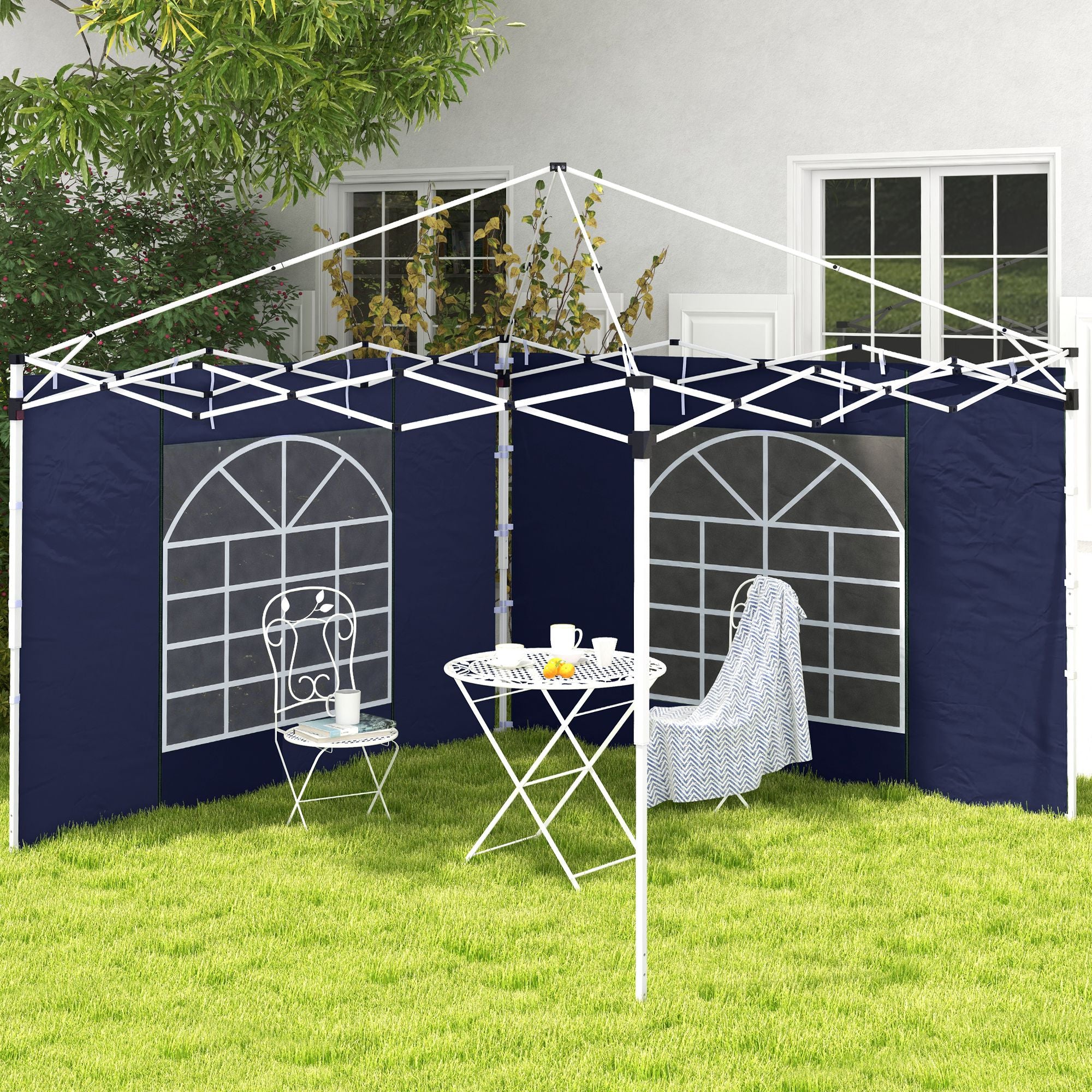 Set of 2 Gazebo Side Walls with Windows and Doors for 3x3/3x6m Canopy - Blue