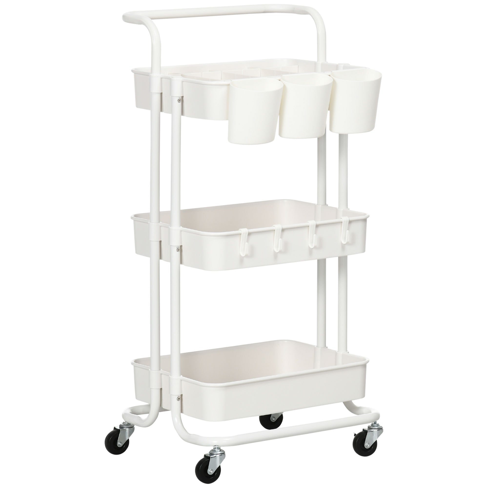 Three-Tier Home Trolley, with Handle and Wheels - White