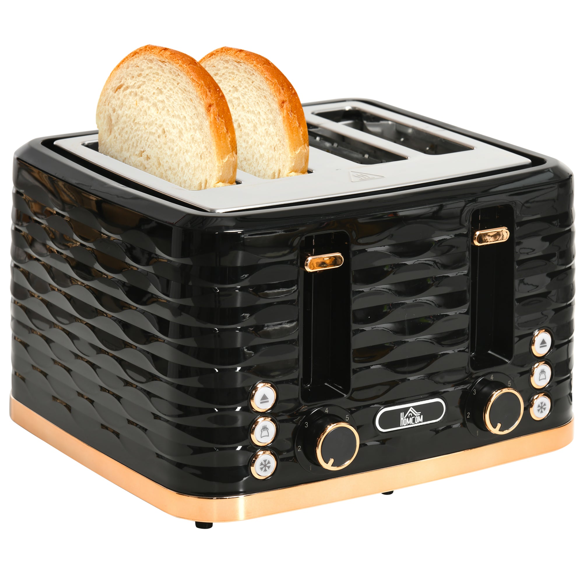 Four-Slice Rippled Toaster with 7 Toasting Levels - Black