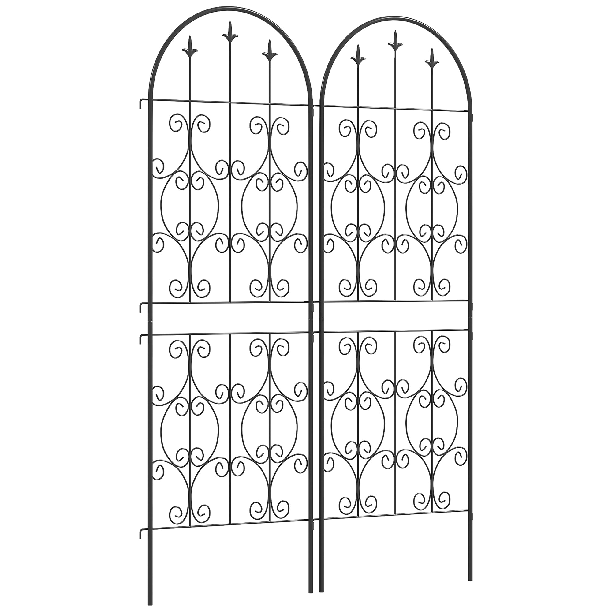 Set of 2 Metal Garden Trellis Panels with Scrollwork Design 50x150cm - Black