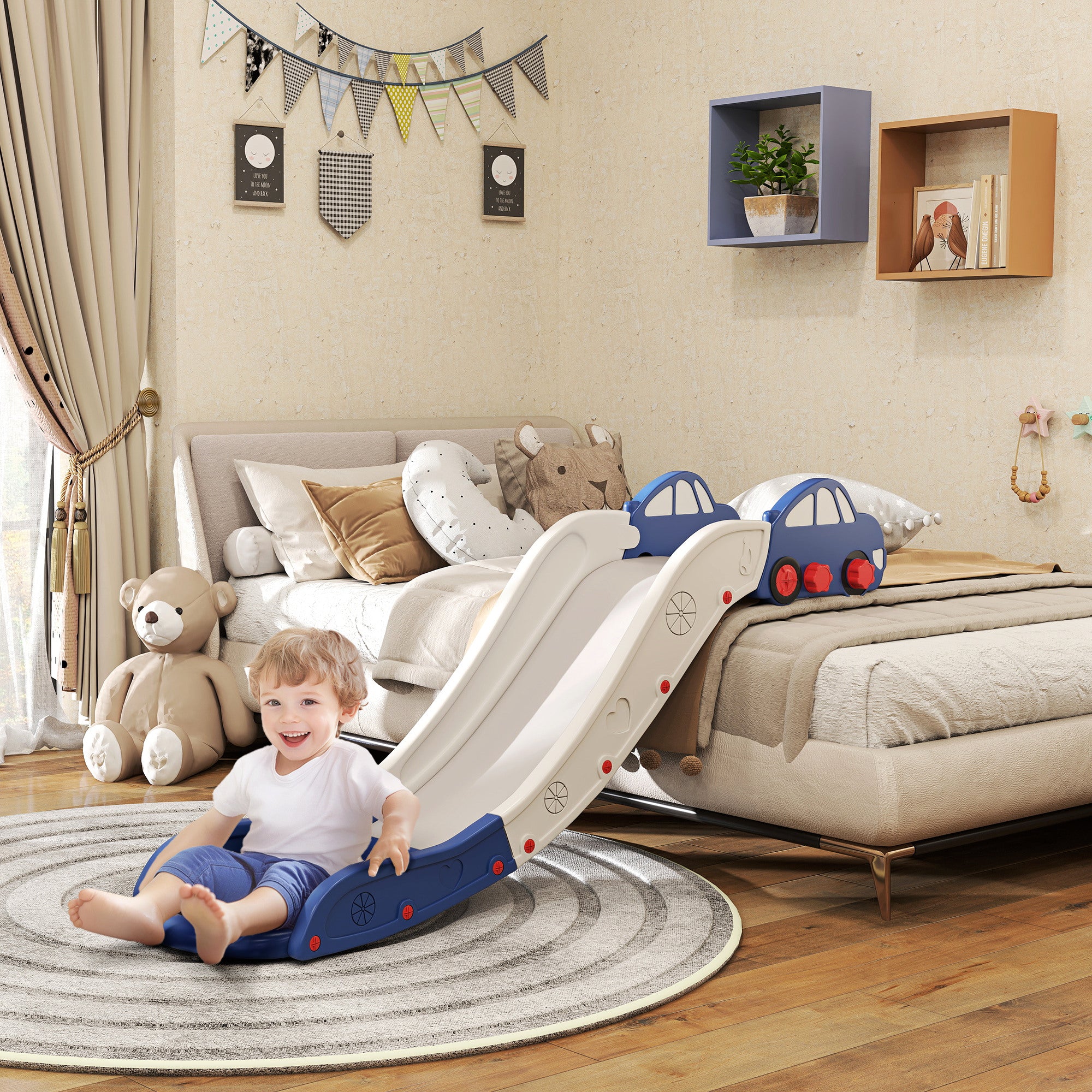 Kids Slide for Couch, Bed, Sofa, with Extended Length, Easy to assemble and Store, White and Blue