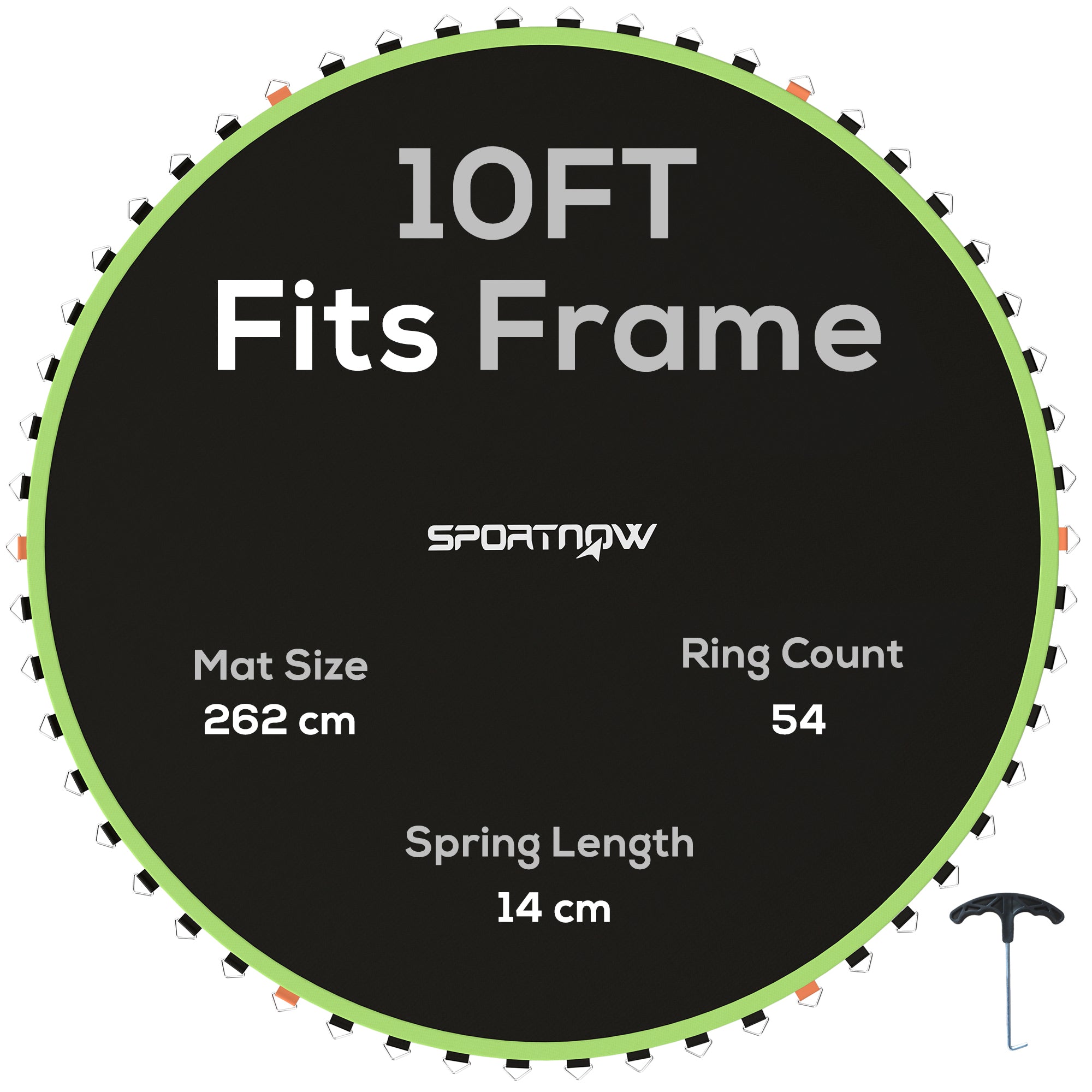 Trampoline Replacement Mat with Spring Pull Tool, 54 V-Hooks, for 10ft Trampoline using 14cm Springs, Green