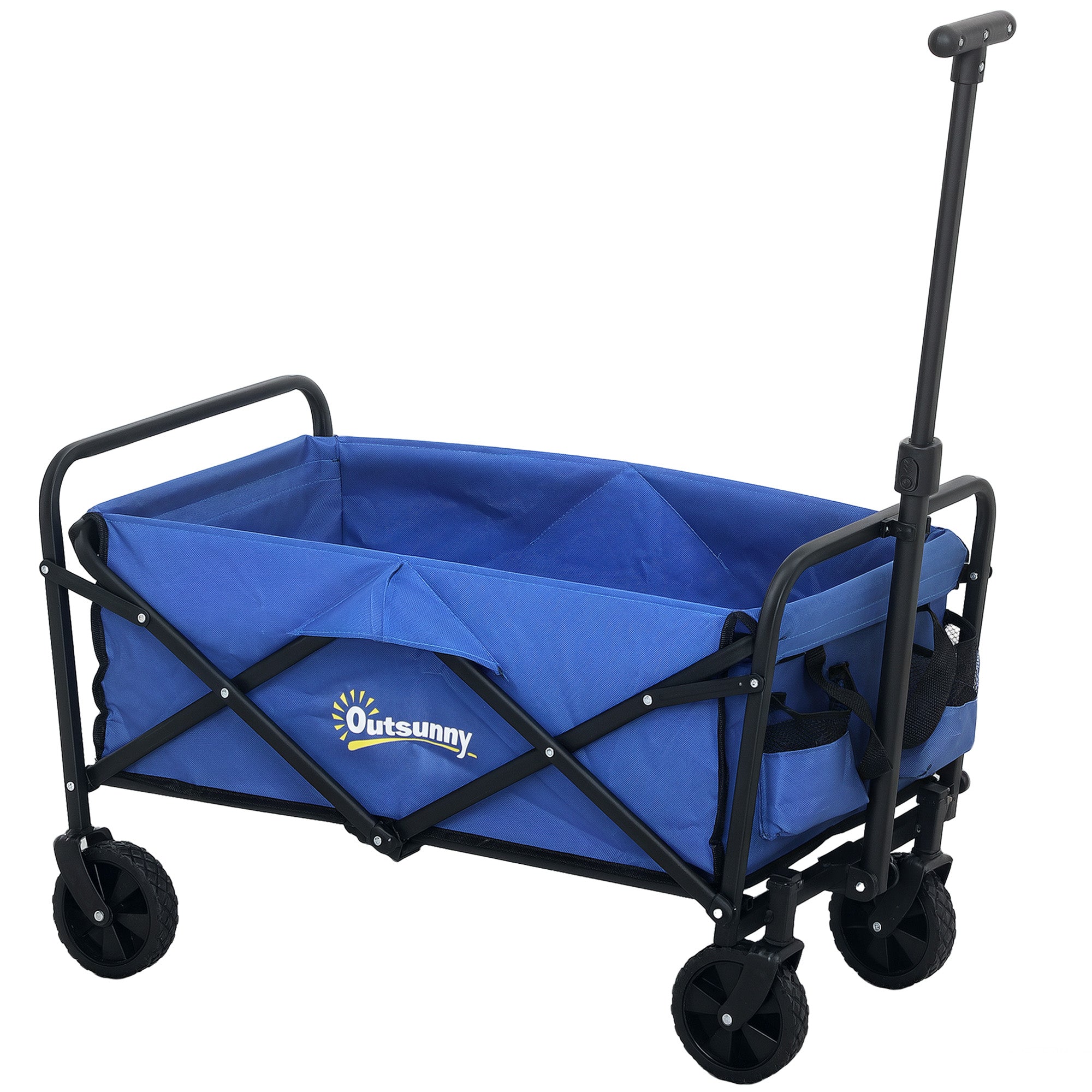 93L Festival Trolley on Wheels, Garden Folding Trolley Cart, 120kg Heavy Duty Collapsible Folding Wagon with Adjustable Handle and Carrying Bag for Beach, Camping, Festival, Blue