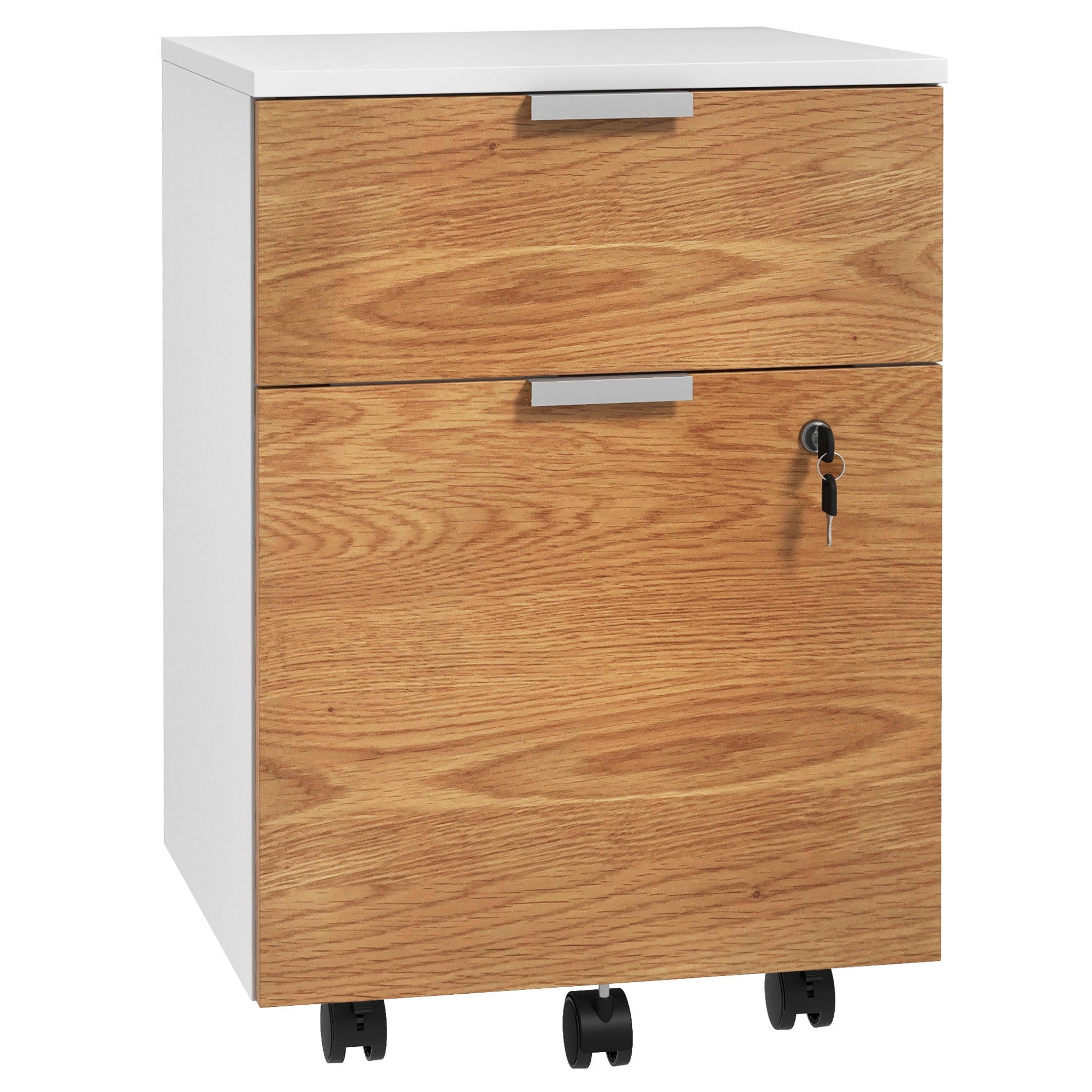 Two-Drawer Lockable Filing Cabinet with Wheels - Wood Effect
