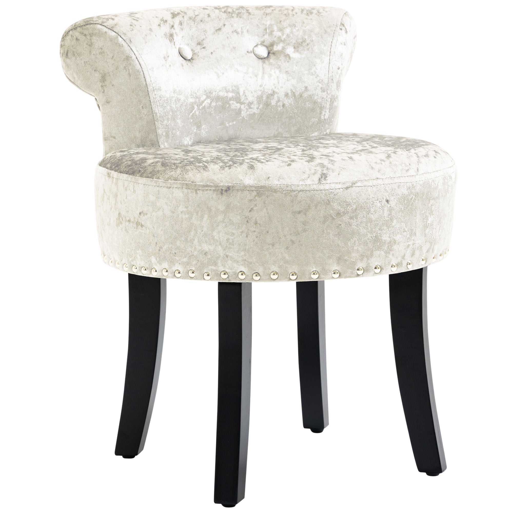 Dressing Table Stool with Rubber Wood Legs - Beige Velvet Upholstery