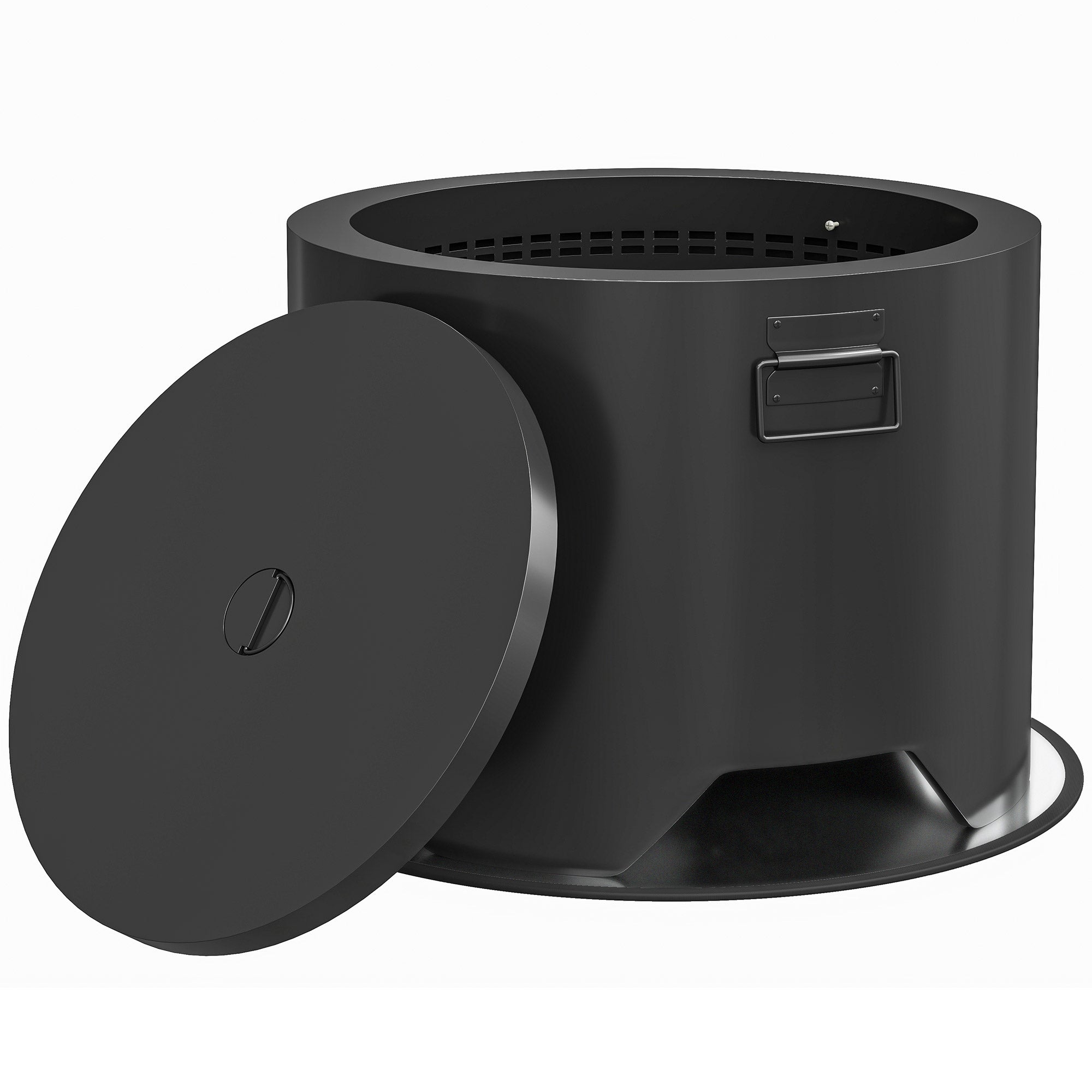Outdoor Round Fire Pit with Lid and Fire Poker - Black