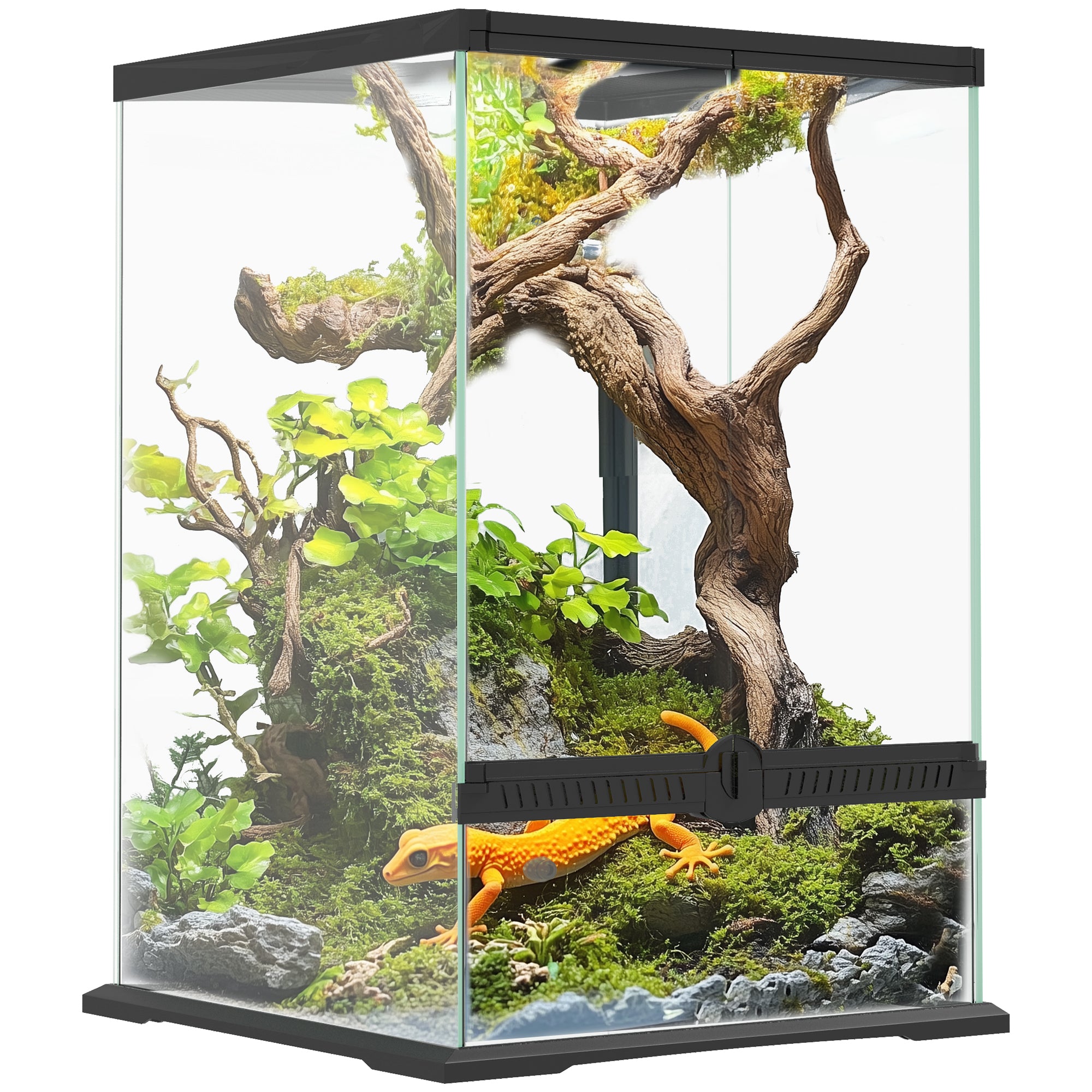 40L Vivarium for Lizards, Frogs, Snakes, Turtles, Tortoises with Anti-Escape Ventilation - Black