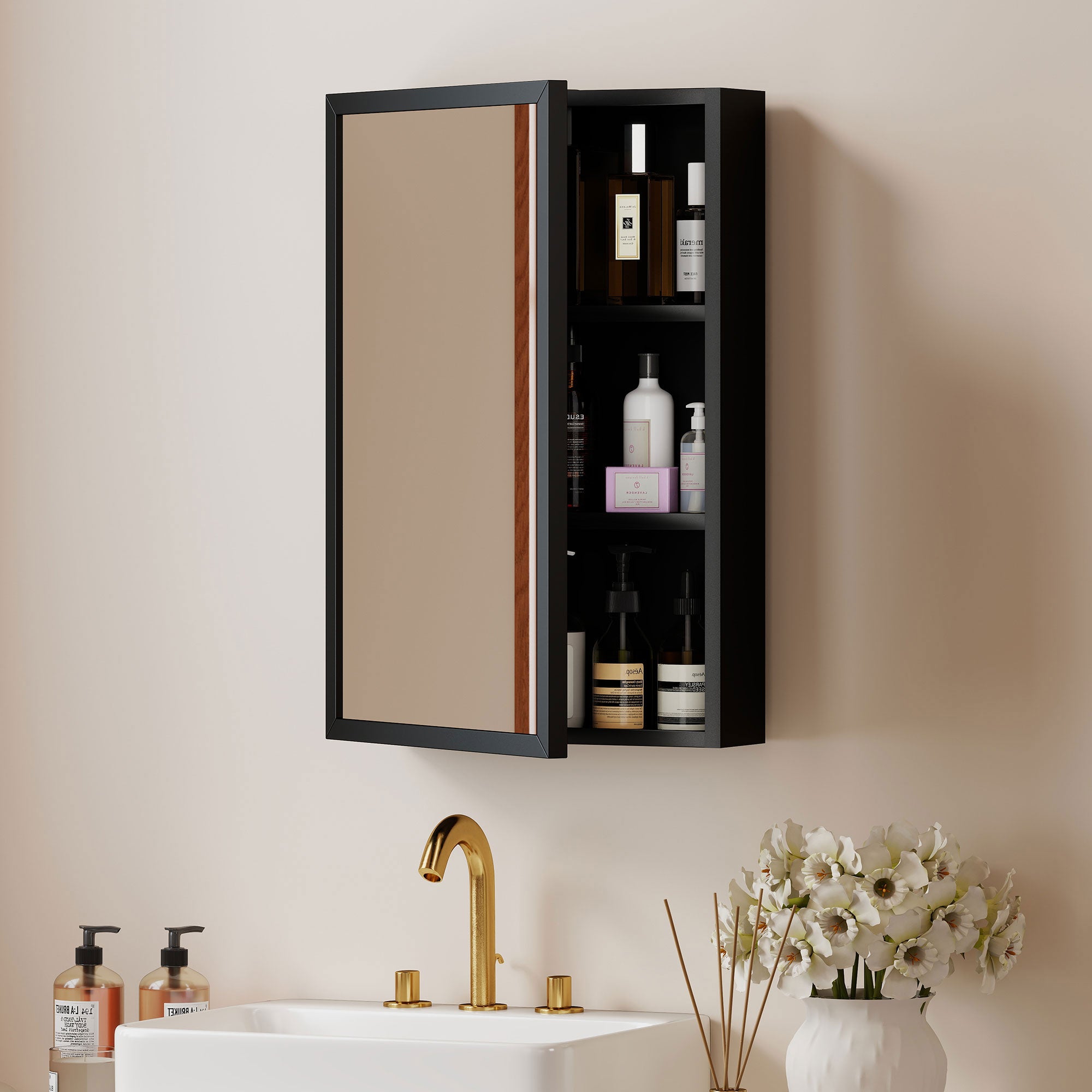 kleankin Bathroom Cabinet with Mirror, Wall Mounted Bathroom Mirror Cabinet with Storage Shelves, 40 x 12 x 60 cm, Black