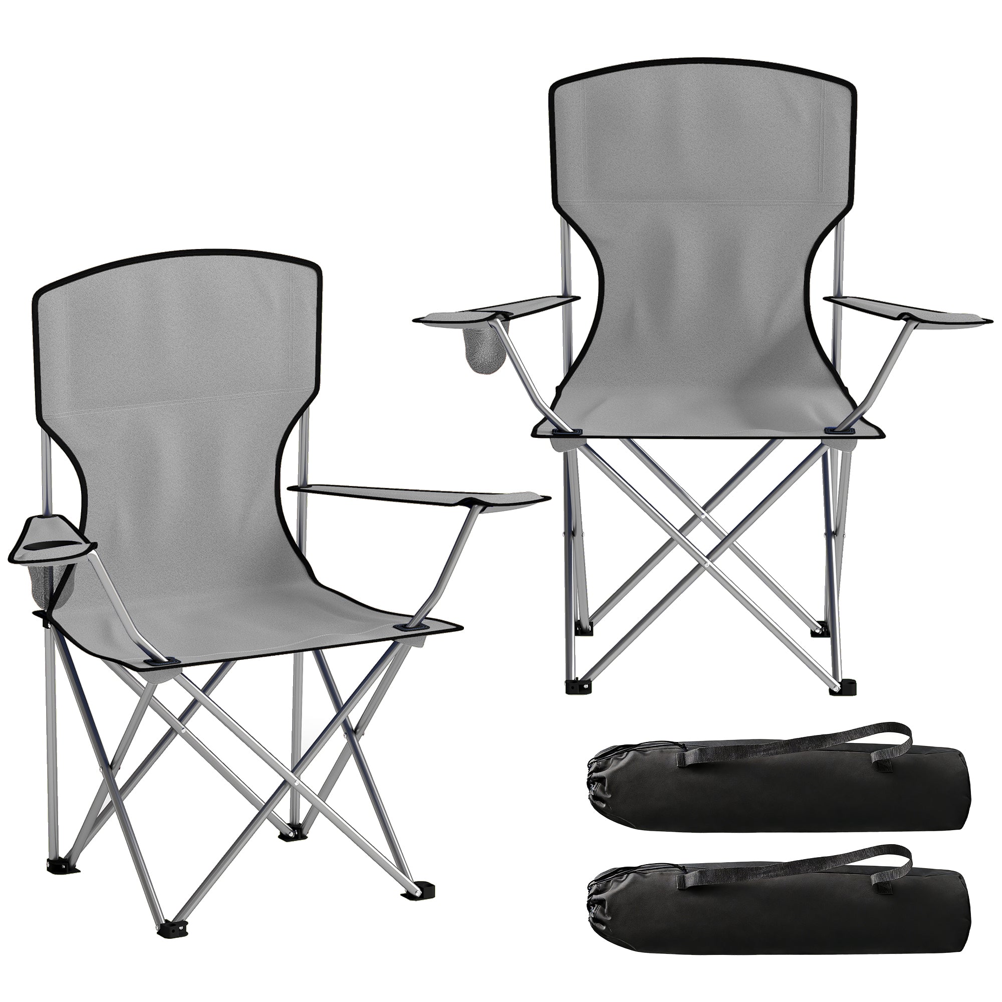 Camping Chair Set of 2 Portable Folding Outdoor Camp Chair with Cup Holders and Carry Bag Grey