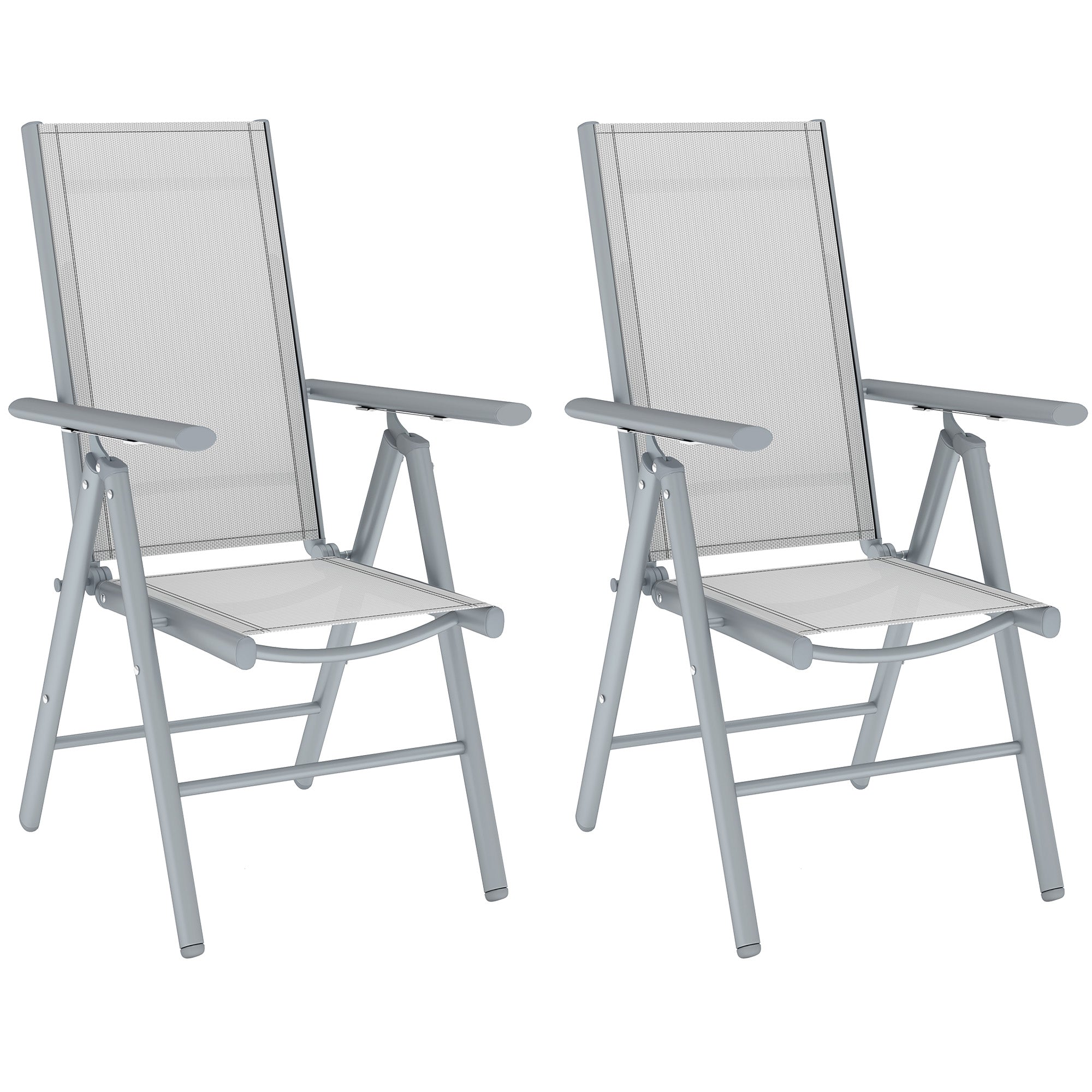 Set of 2 Folding Aluminium Garden Chairs with Mesh Seats - Light Grey