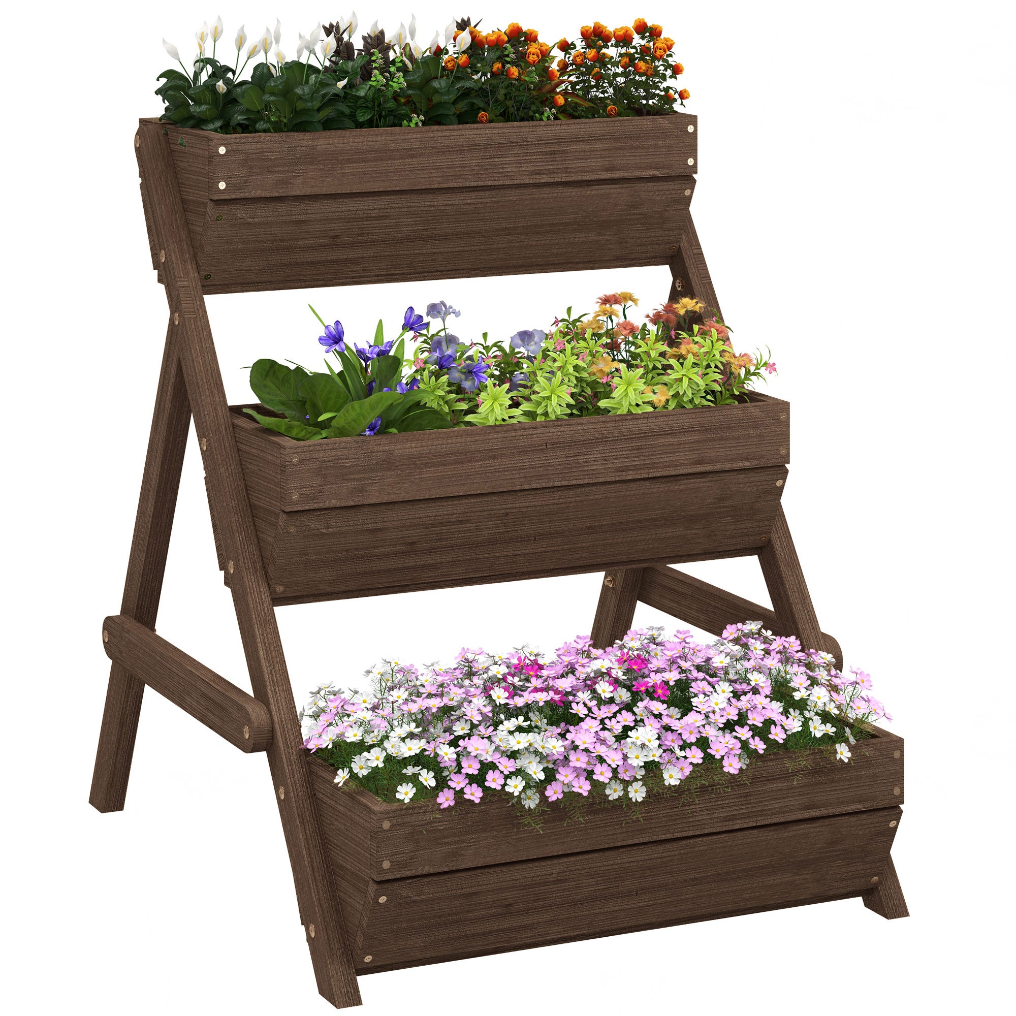 3 Tier Wooden Raised Garden Bed Planter Kit - Tan