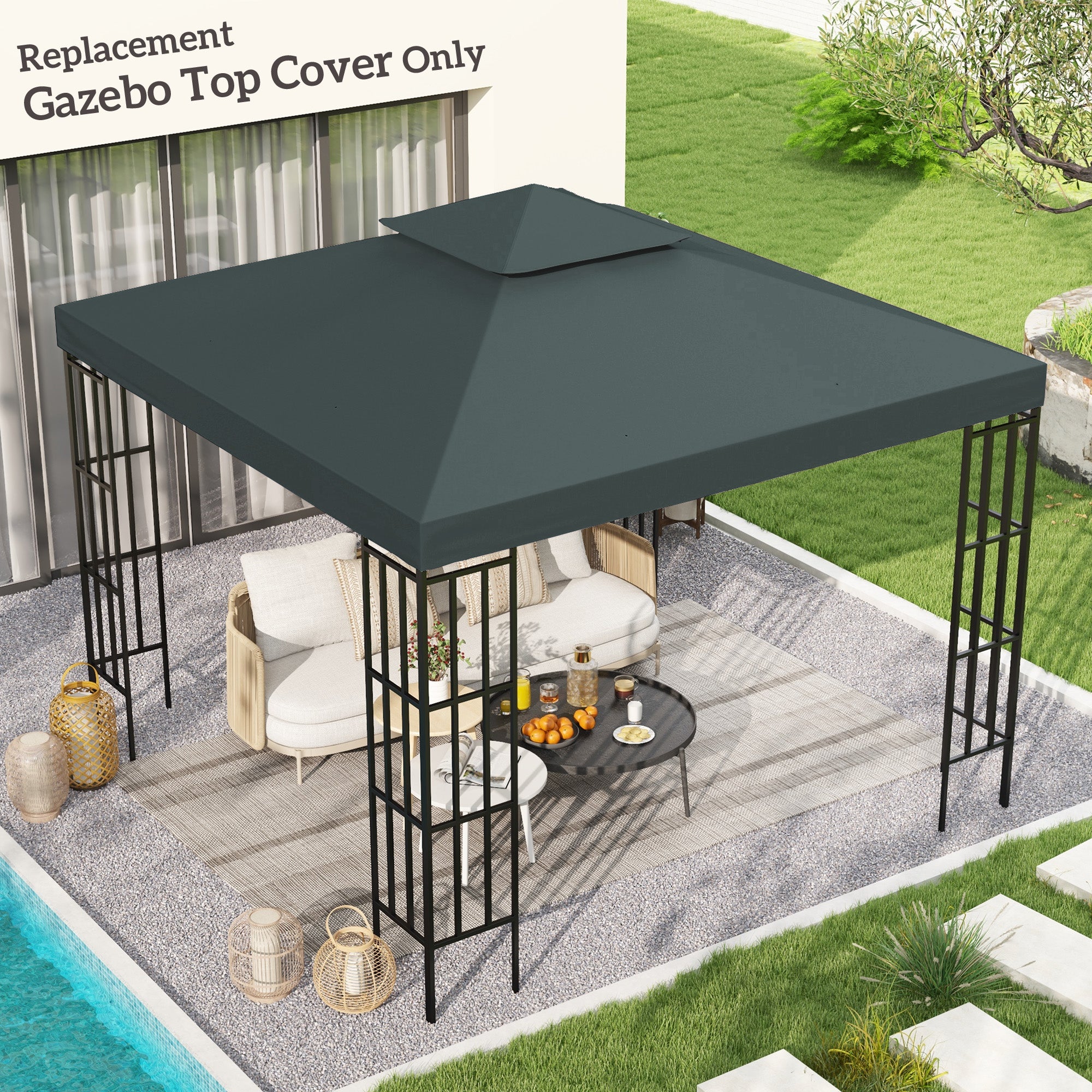 3 x 3 m Gazebo Roof Replacement with Two-Tier Ventilation - Grey