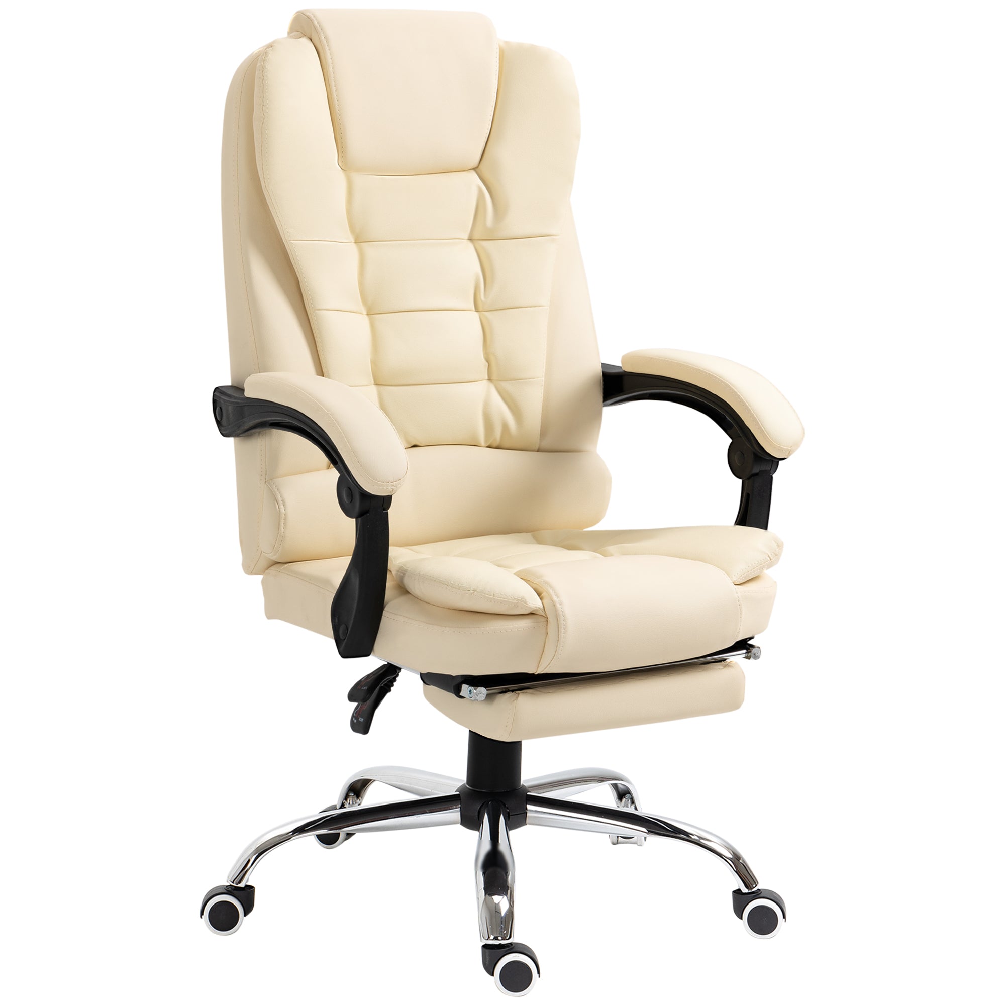 Executive Office Chair, Home Office Chair with Swivel Wheels, Reclining Backrest, Retractable Footrest, Cream White