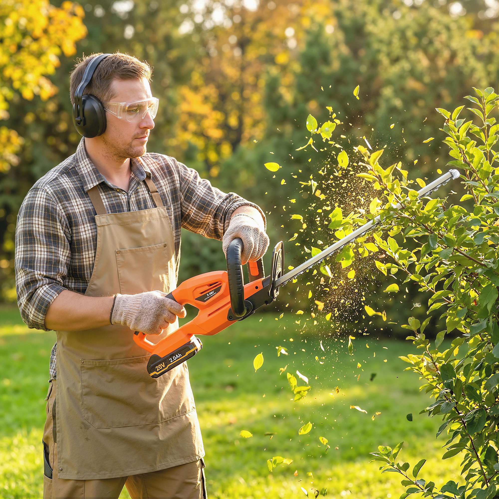 20" Cordless Hedge Trimmer, 18V Electric Hedge Cutter with 51cm Dual Action Blade, 2000mAh Battery and Charger