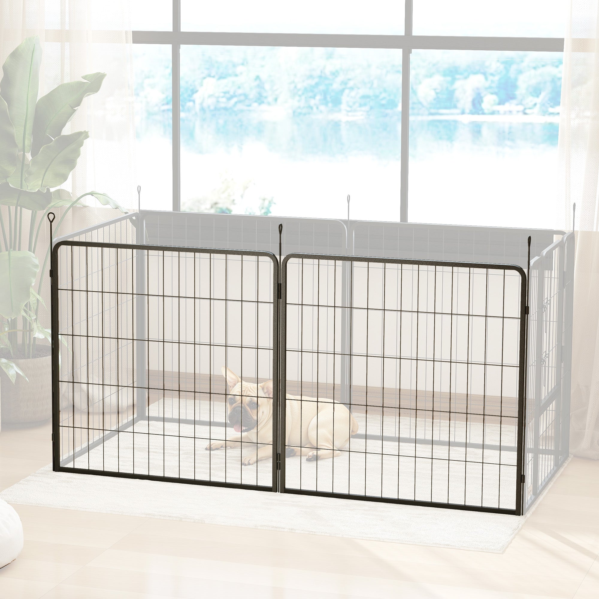 2 Piece 80cm High Dog Pen Expansion Pack with 3 Stakes for Small and Medium Dogs - Black