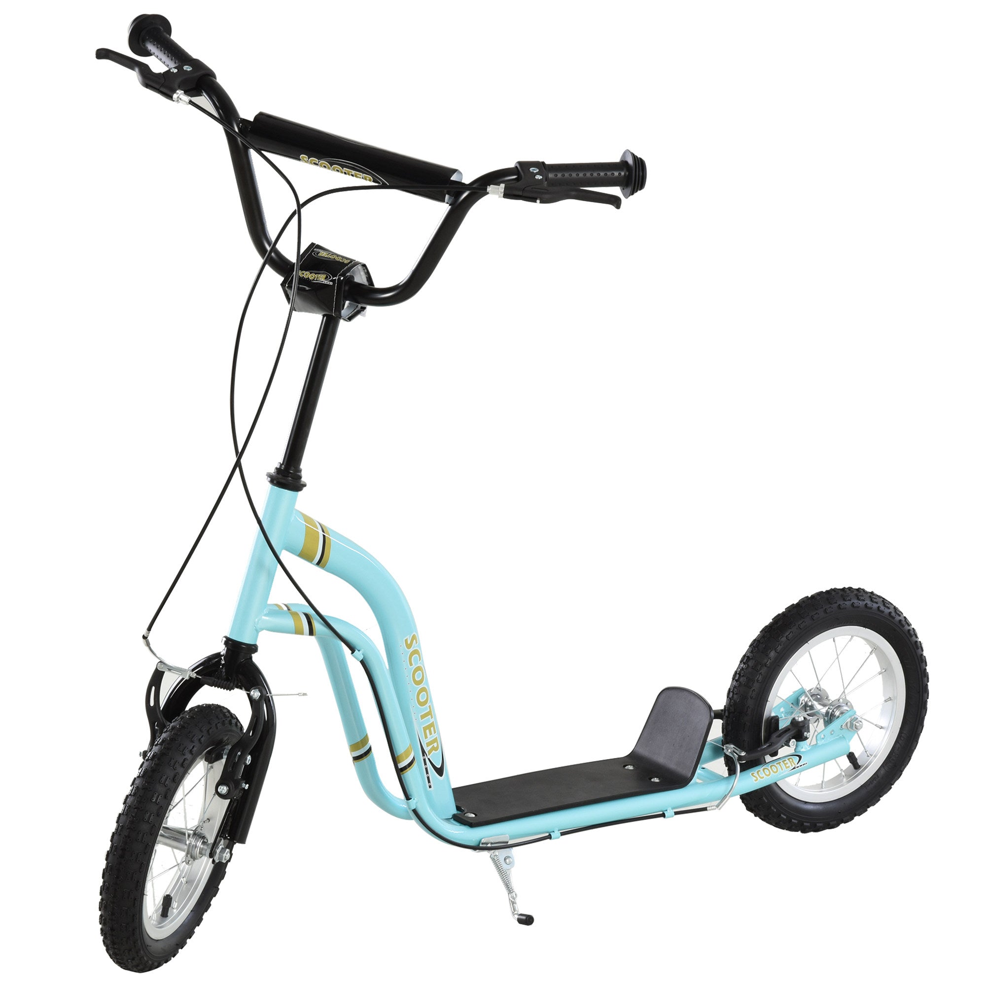 Teen Kids Stunt Scooter w/ Adjustable Handlebar, 12 Inch Rubber Tyres, Dual Brakes, Blue