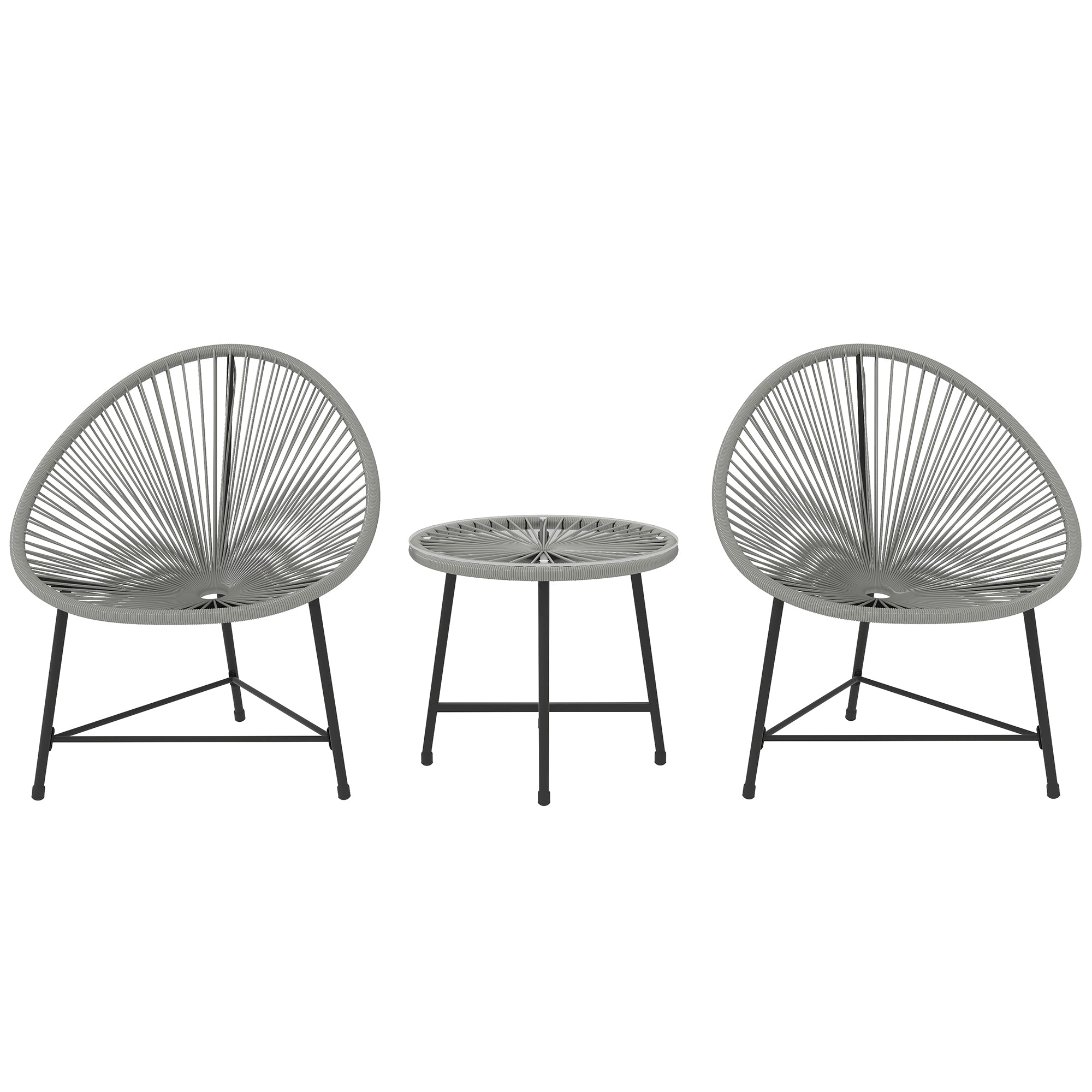 3 Piece Rattan Bistro Set with Acapulco Chairs & Glass Top Table for Outdoor Patio Balcony - Grey