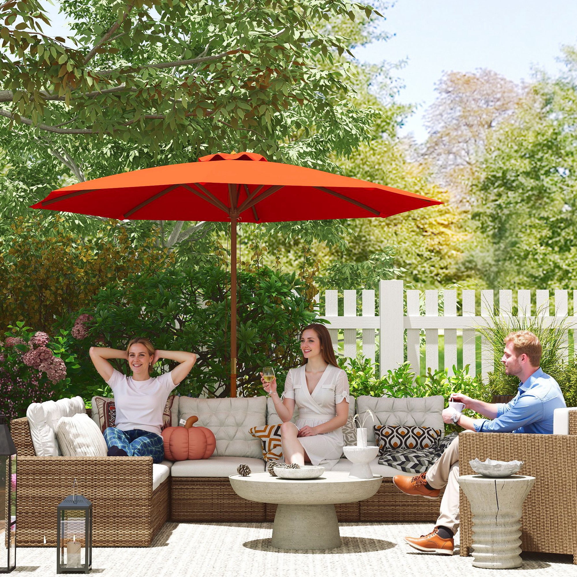 3m Wood Pole Parasol Umbrella - Orange