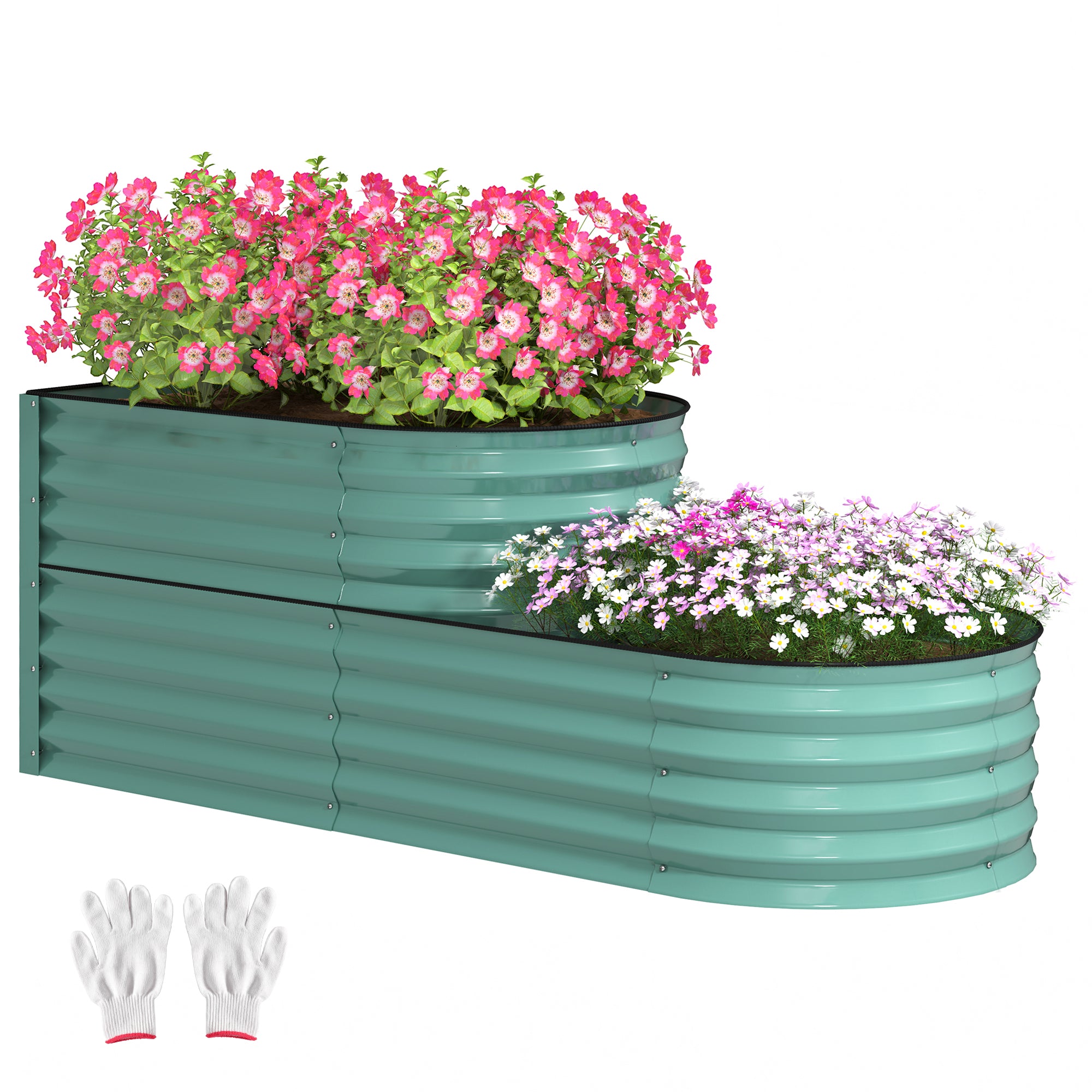 Two Tier Galvanised Steel Garden Planter with Open Bottom - Dark Green