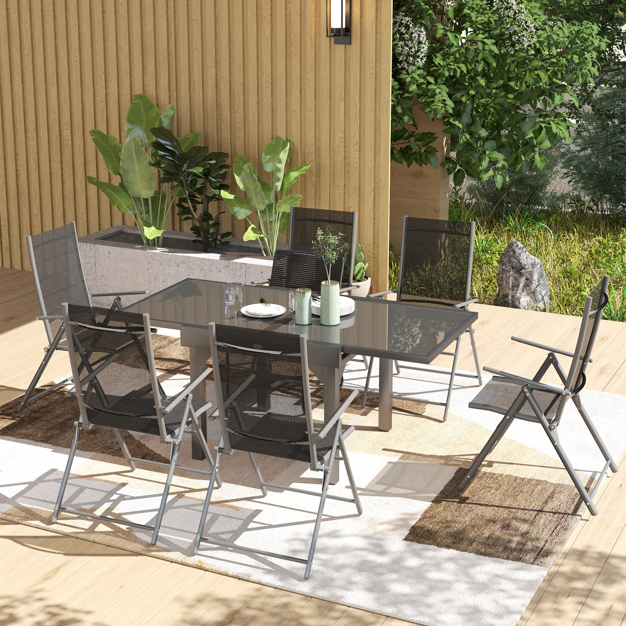 7 Piece Outdoor Extendable Dining Set with Folding Chairs - Grey