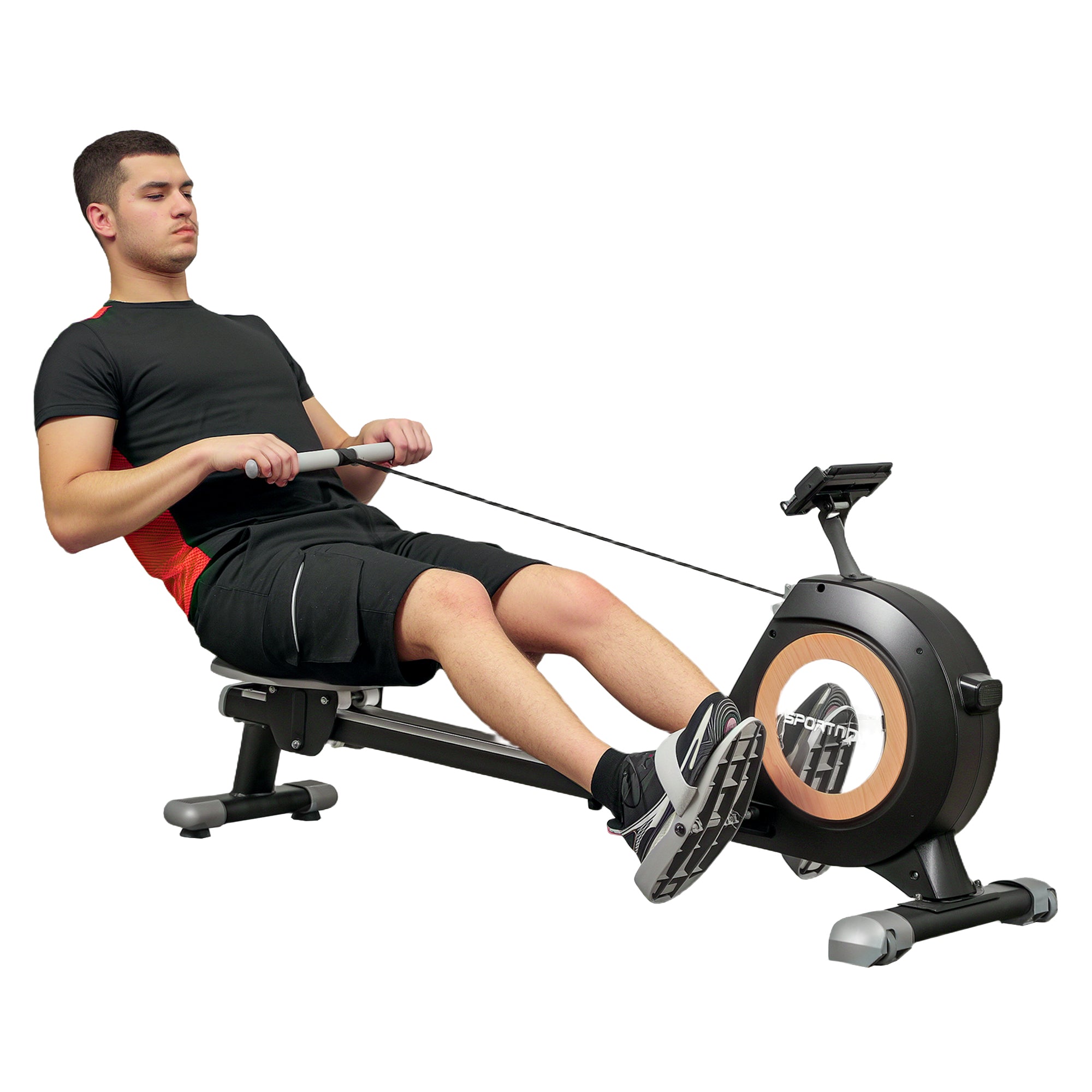 Magnetic Rowing Machine with 16 Resistance Levels and LCD Monitor - Black
