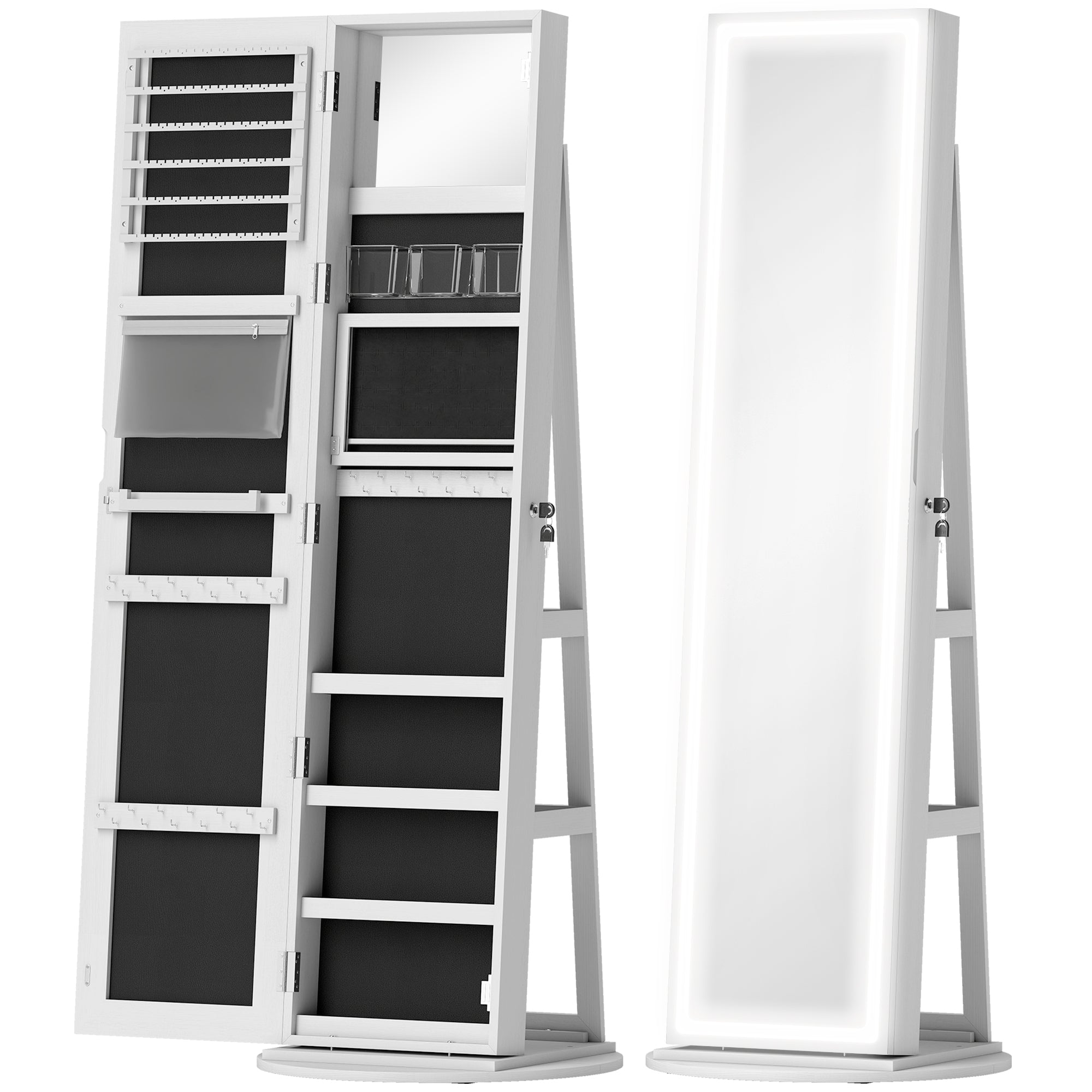 Storage Jewellery Cabinet, with Mirror and Lights - White