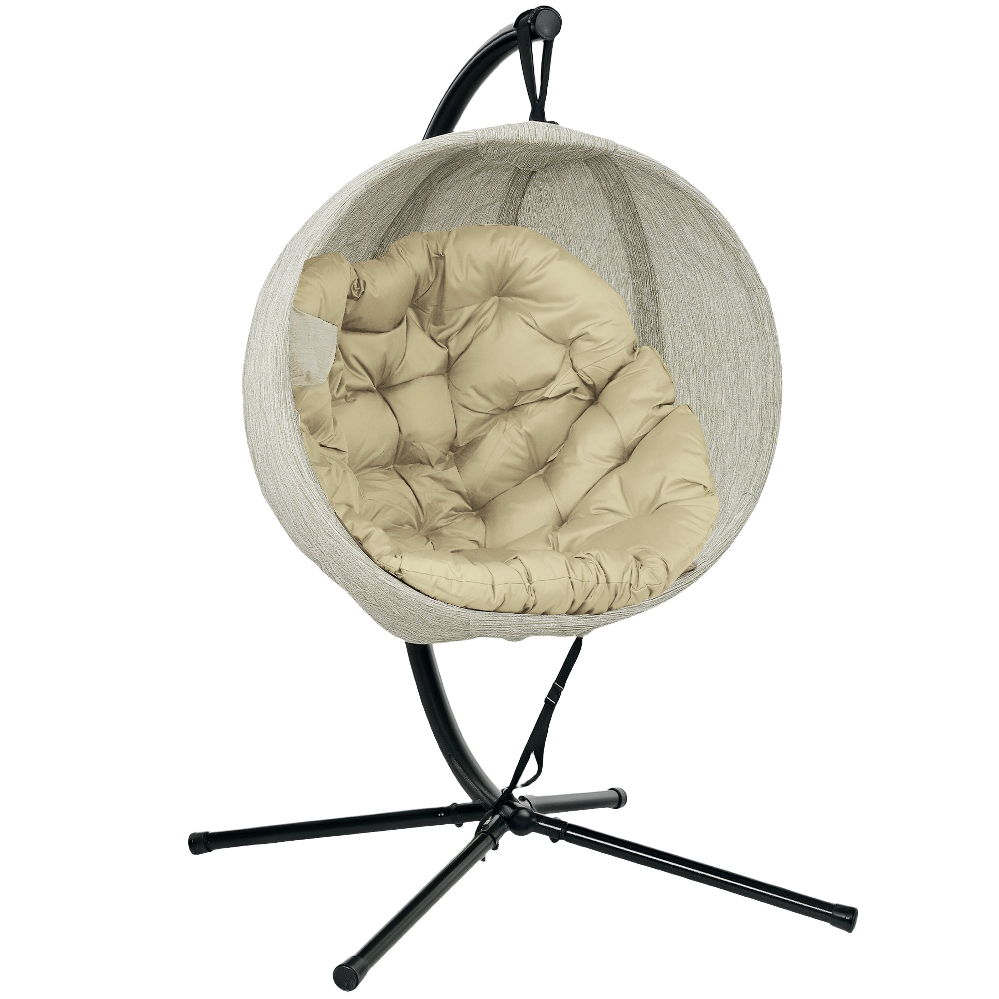 Hanging Egg Swing Chair with Stand and Thick Cushion - Khaki