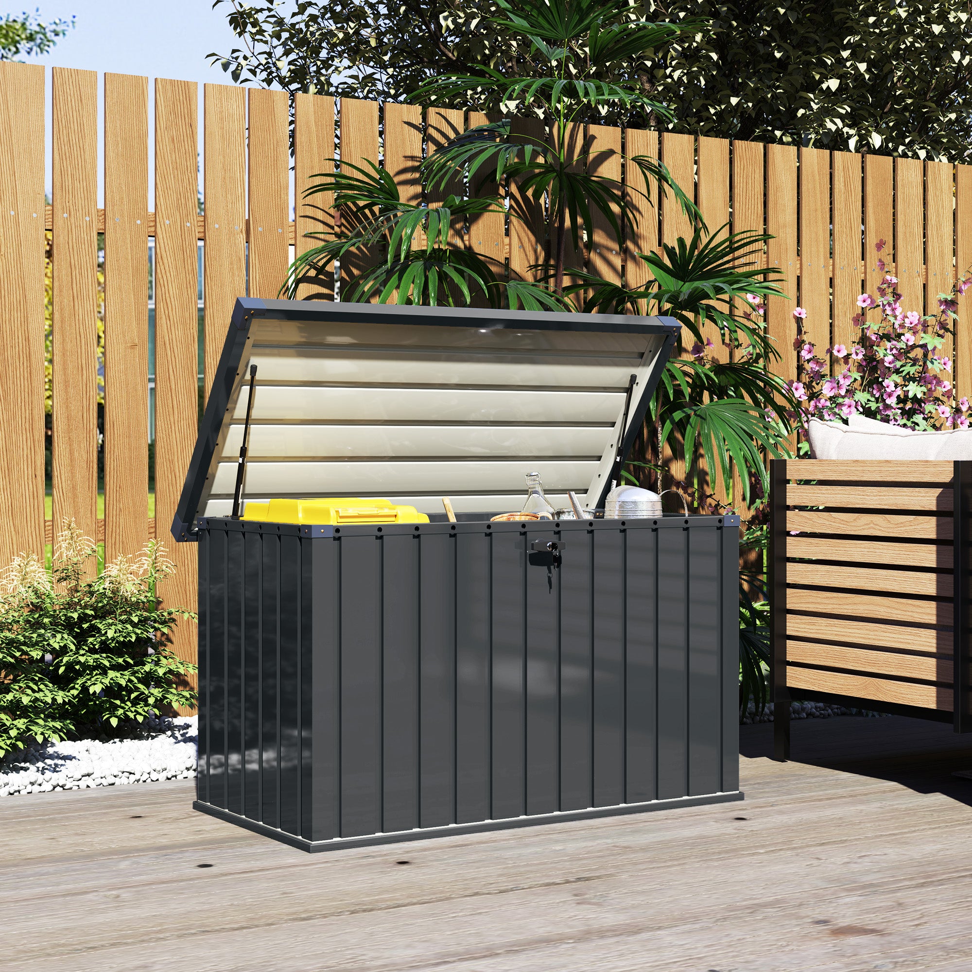 400L Galvanised Steel Garden Storage Box - Dark Grey