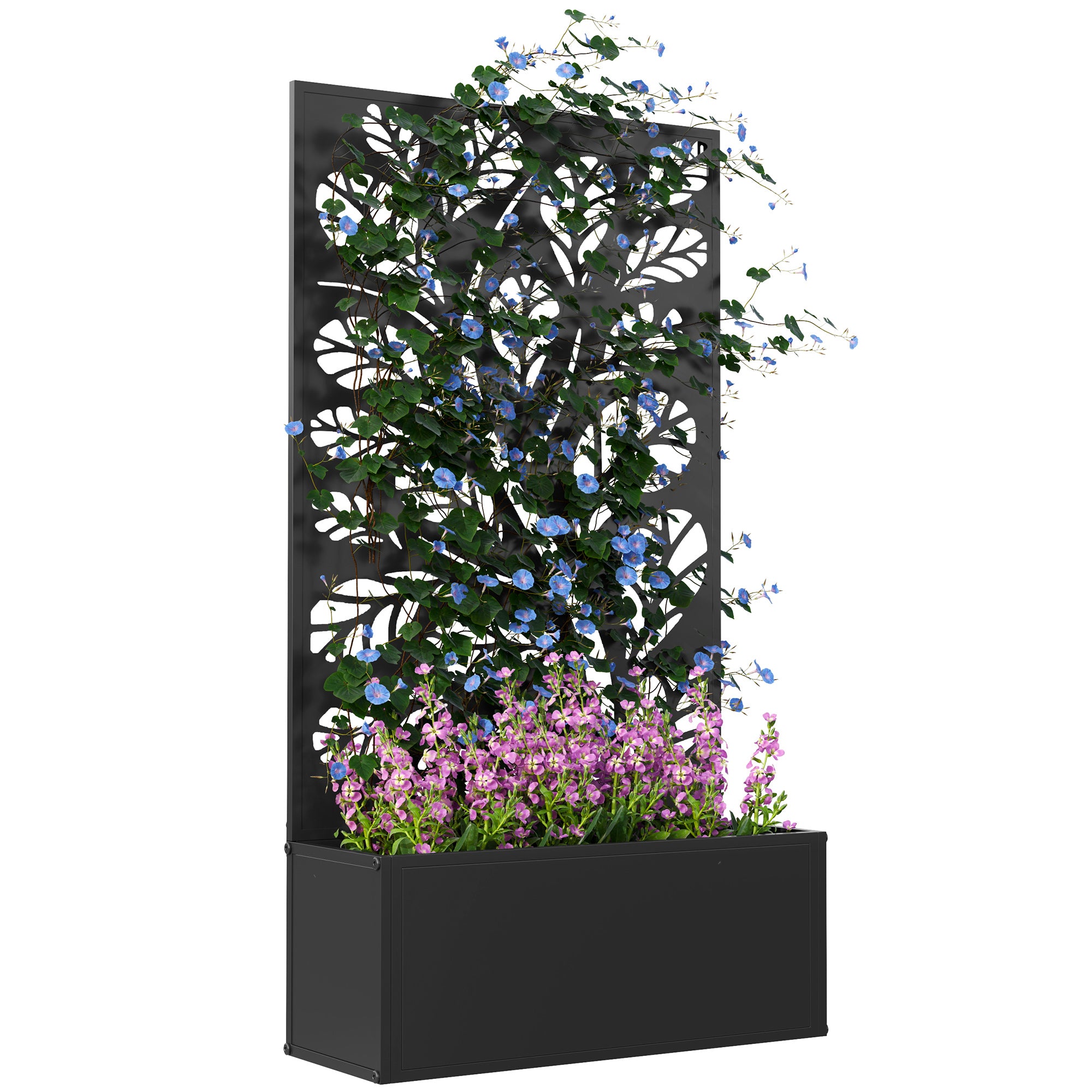 Outdoor Metal Planter with Back Trellis 61x23x113cm - Black