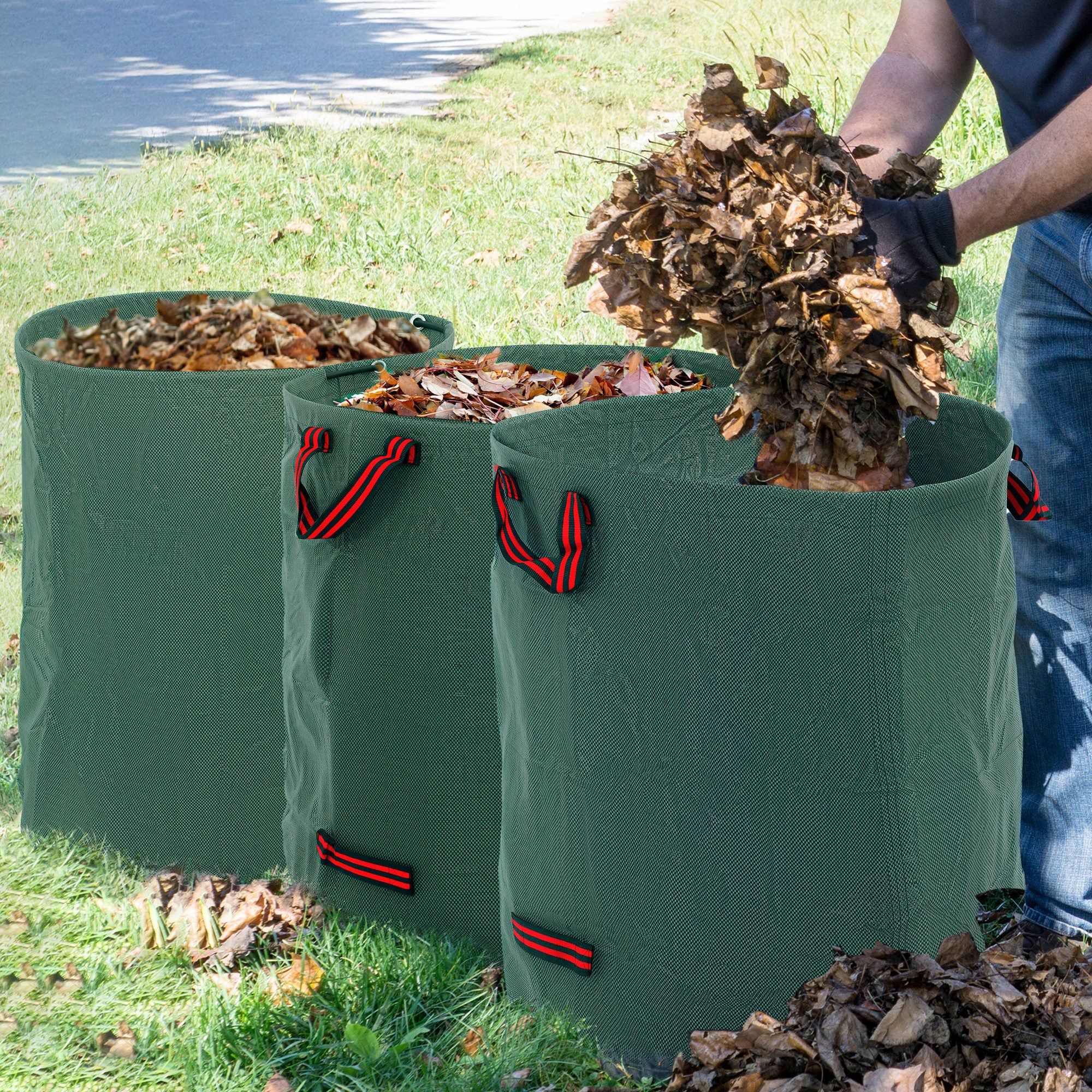 Set of 3 Heavy Duty Garden Waste Bags 272L - Green Foldable Reusable