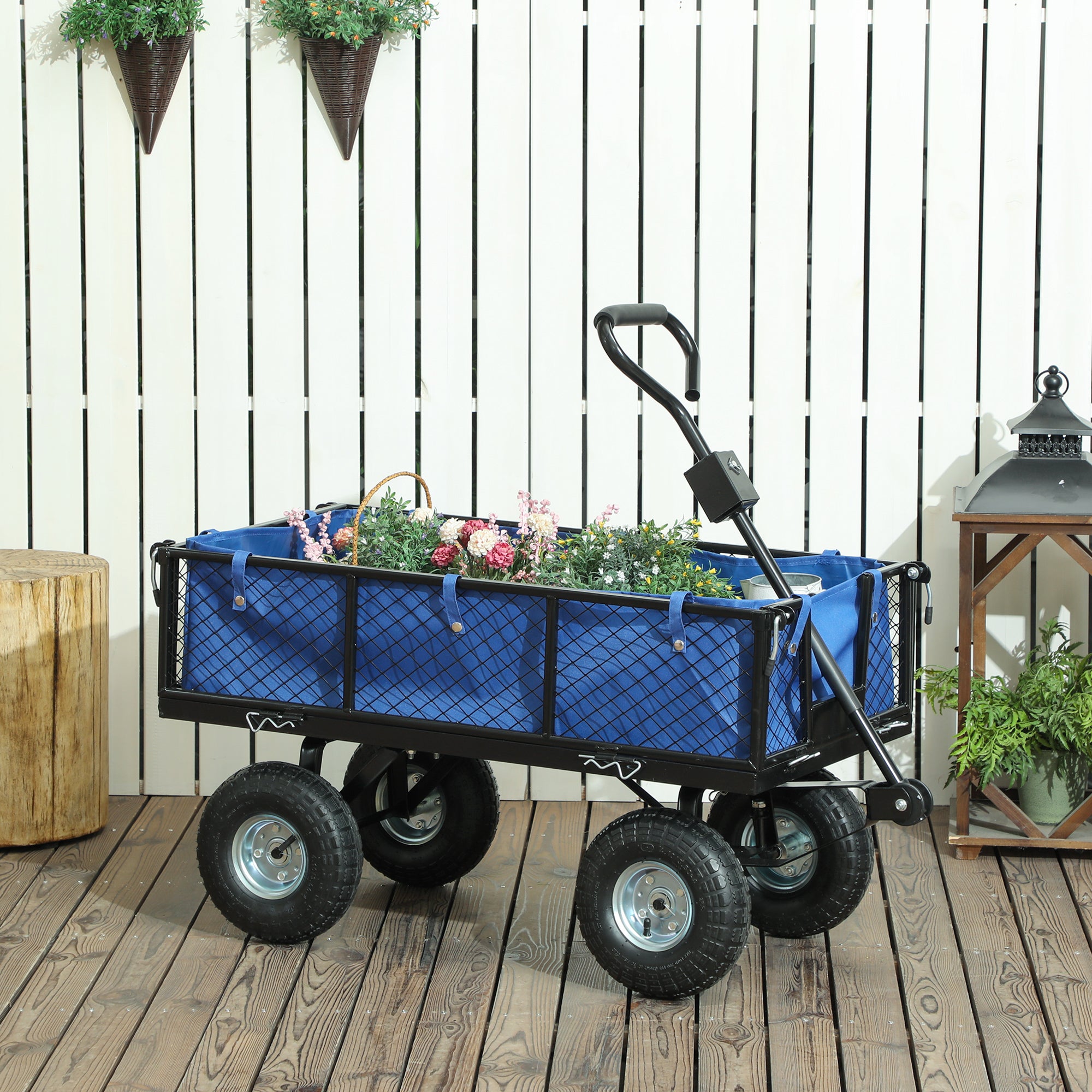 114L Steel Frame Garden Cart Trolley with Waterproof Bag - Blue