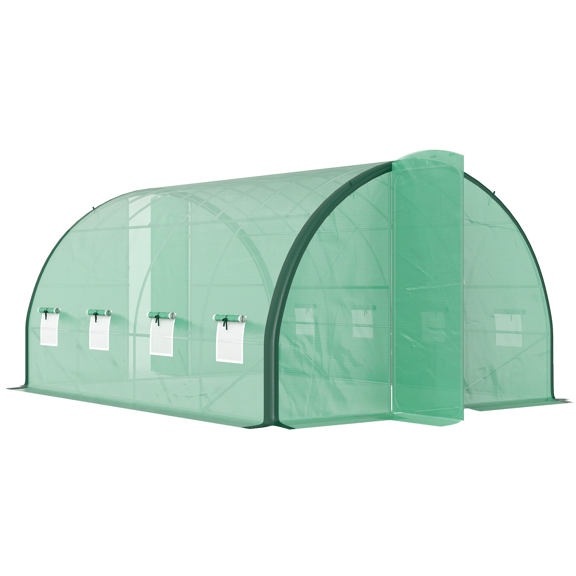 4 x 3 Metre Polytunnel Greenhouse Set with Windows and Doors - Green