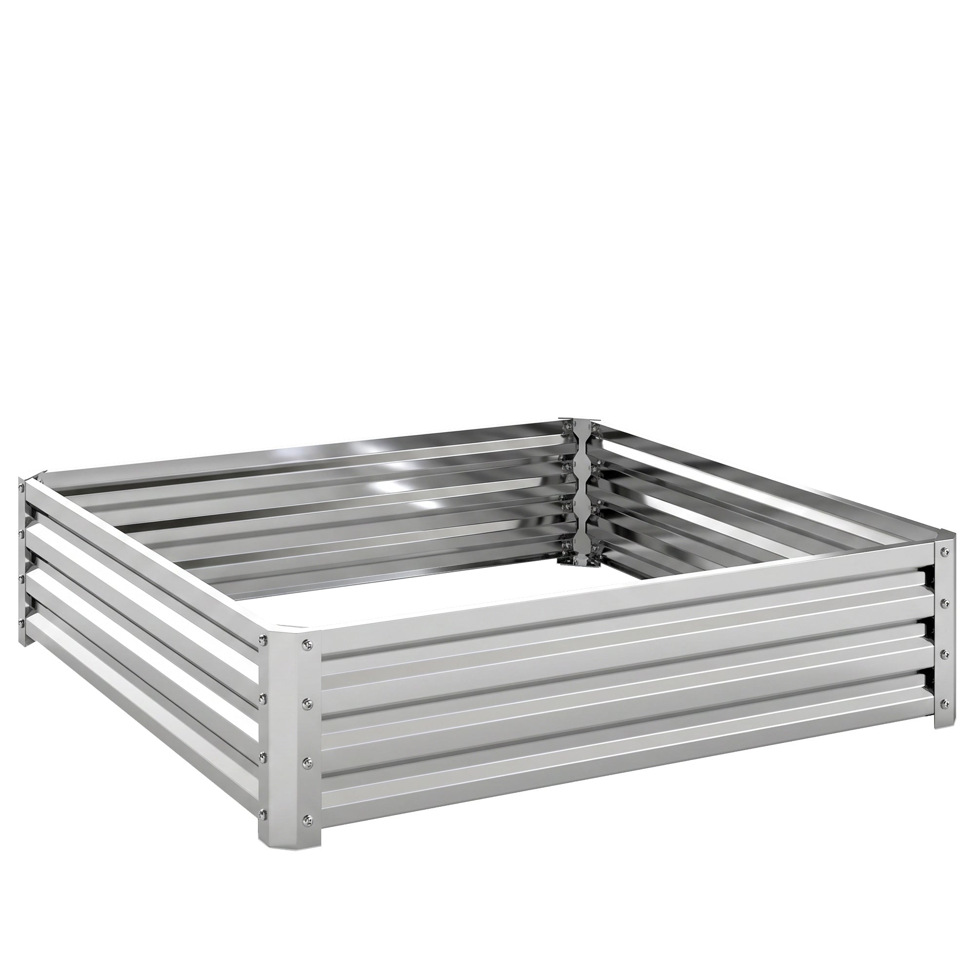 Square Raised Garden Bed Box with Weatherized Steel Frame for Vegetables, Flowers, & Herbs, 120 x 120 x 30cm, Silver Tone