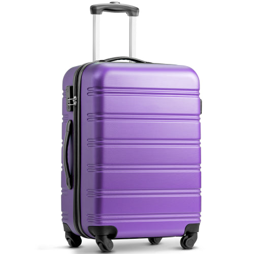 24" 4-Wheel ABS Hard Shell Travel Trolley Suitcase with Telescoping Handle, Luggage with Combination Lock, 45L × 28W × 69H cm, Purple
