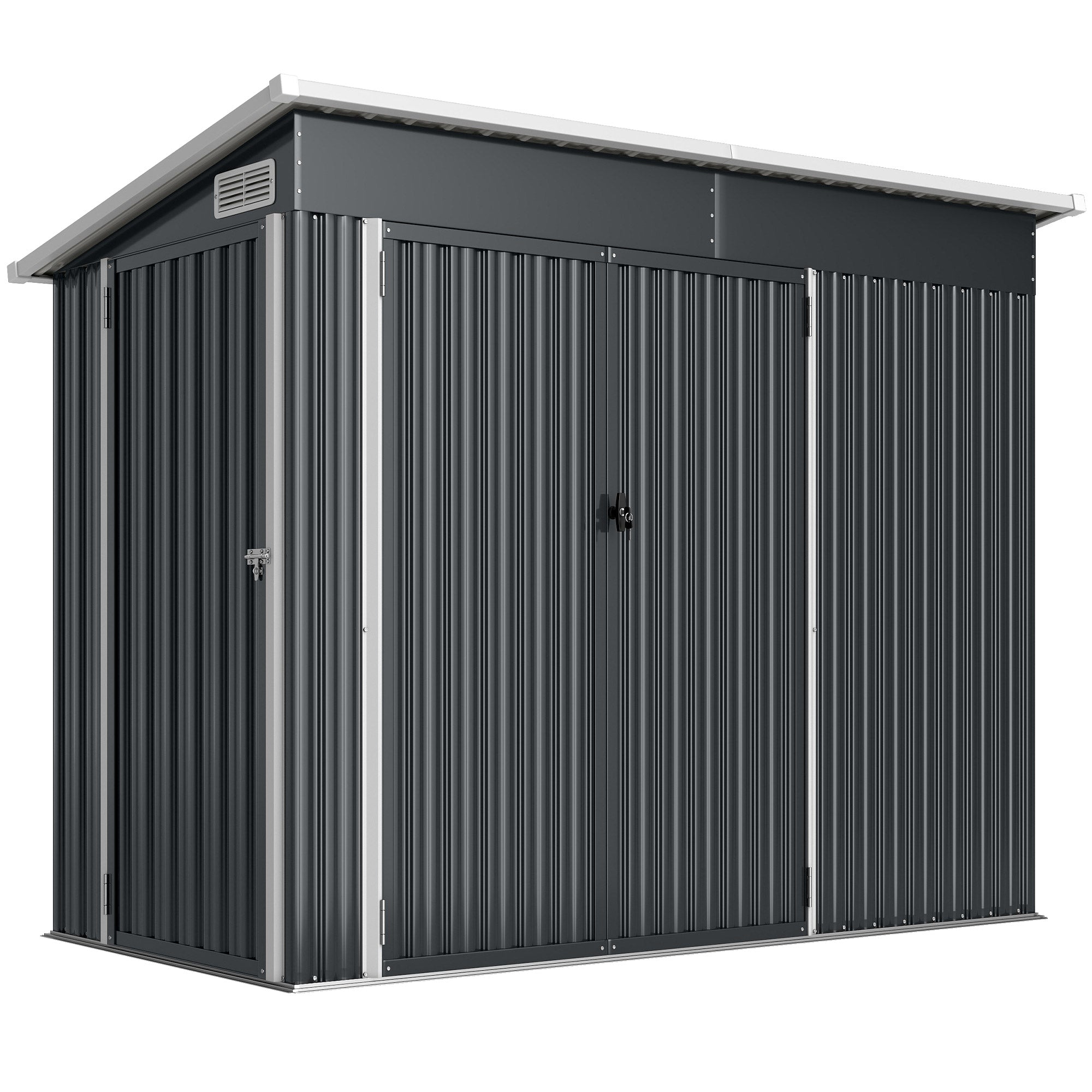 7.5 x 4.3ft Metal Garden Storage Shed, Waterproof Outdoor Shed with Triple Lockable Door, Gloves, Vents, Dark Grey