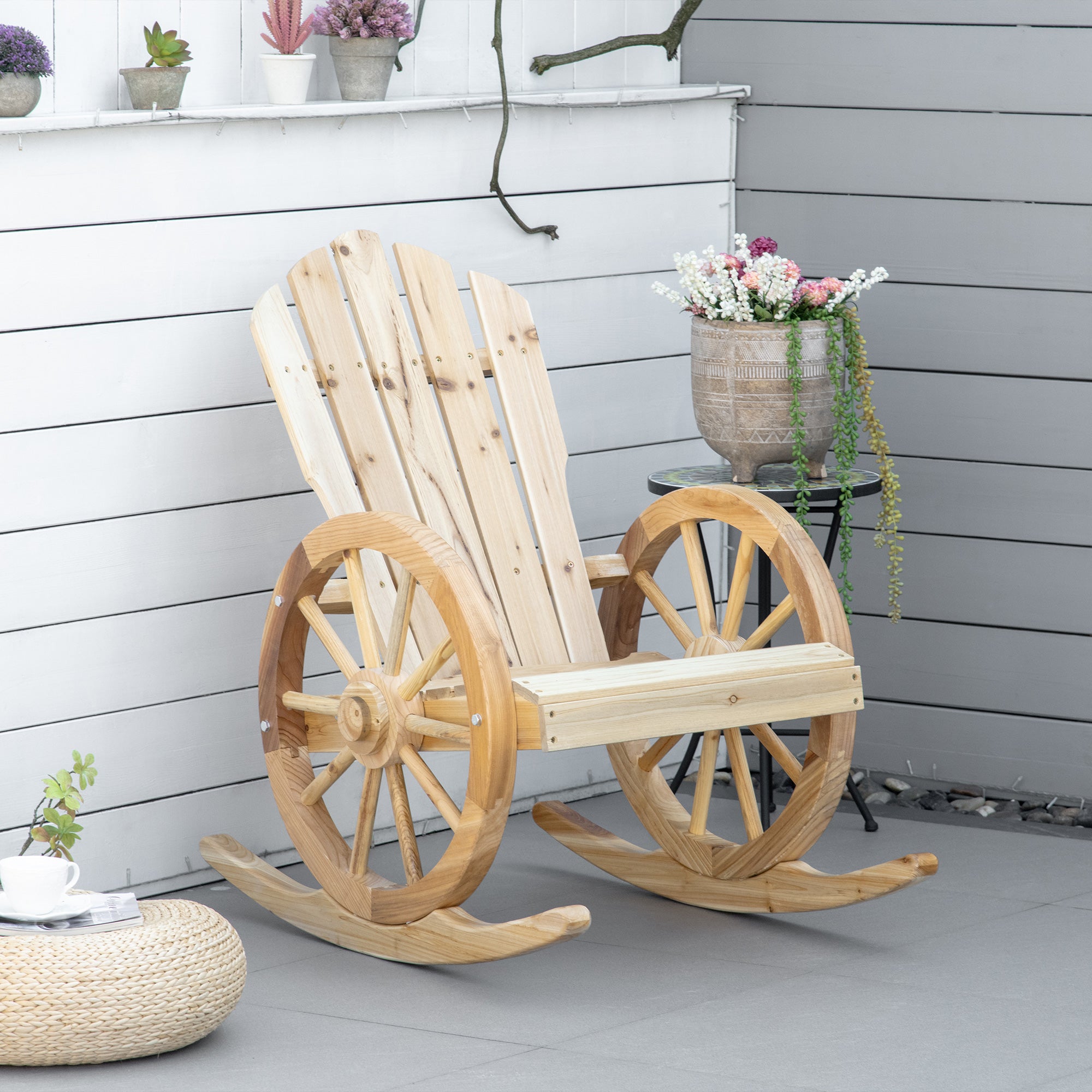 Wooden Adirondack Reclining Rocking Chair Outdoor - Natural