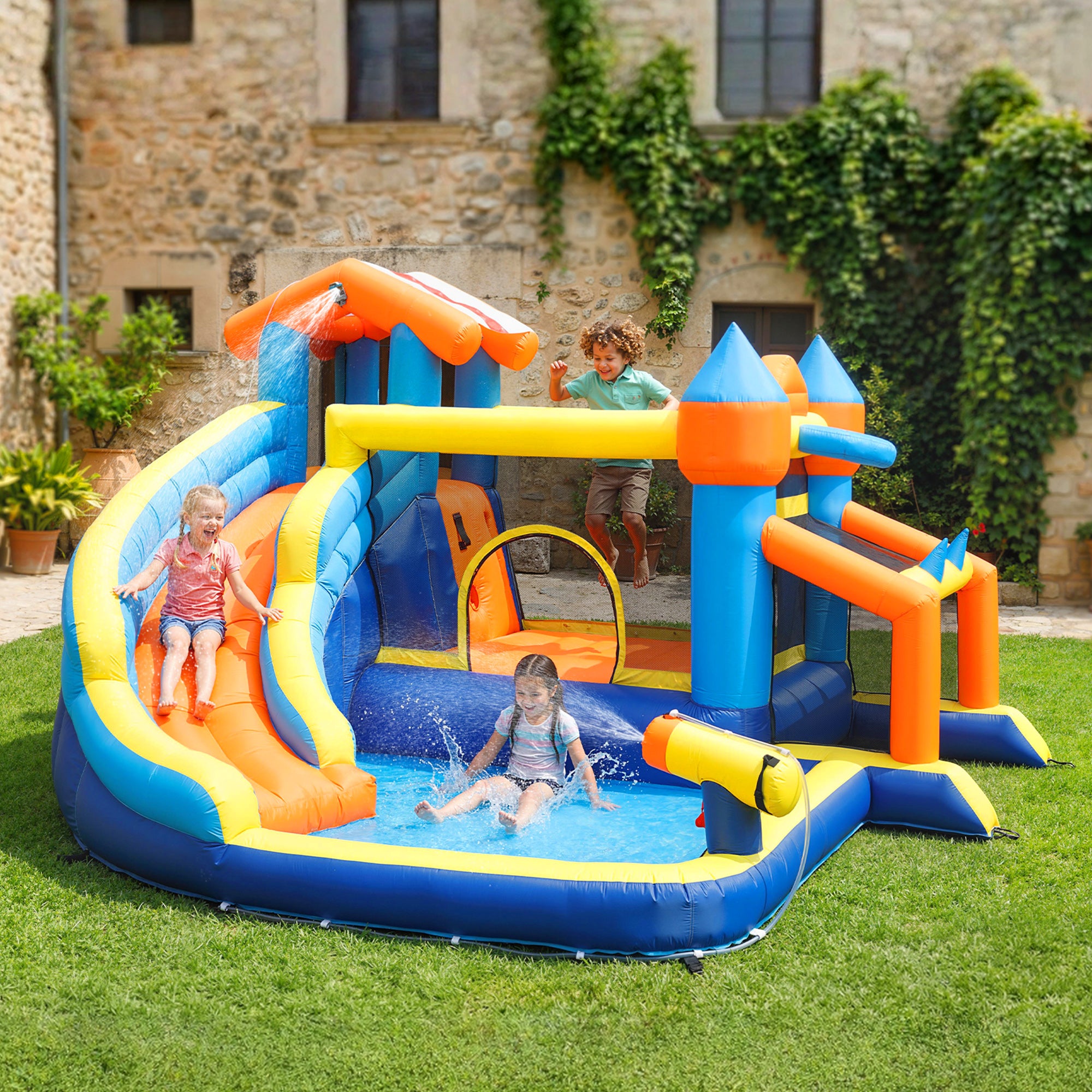 Bouncy Castle for Kids, Inflatable Bounce House with Slide, Pool (Ball Pit), Climbing Wall and Blower for Outdoor