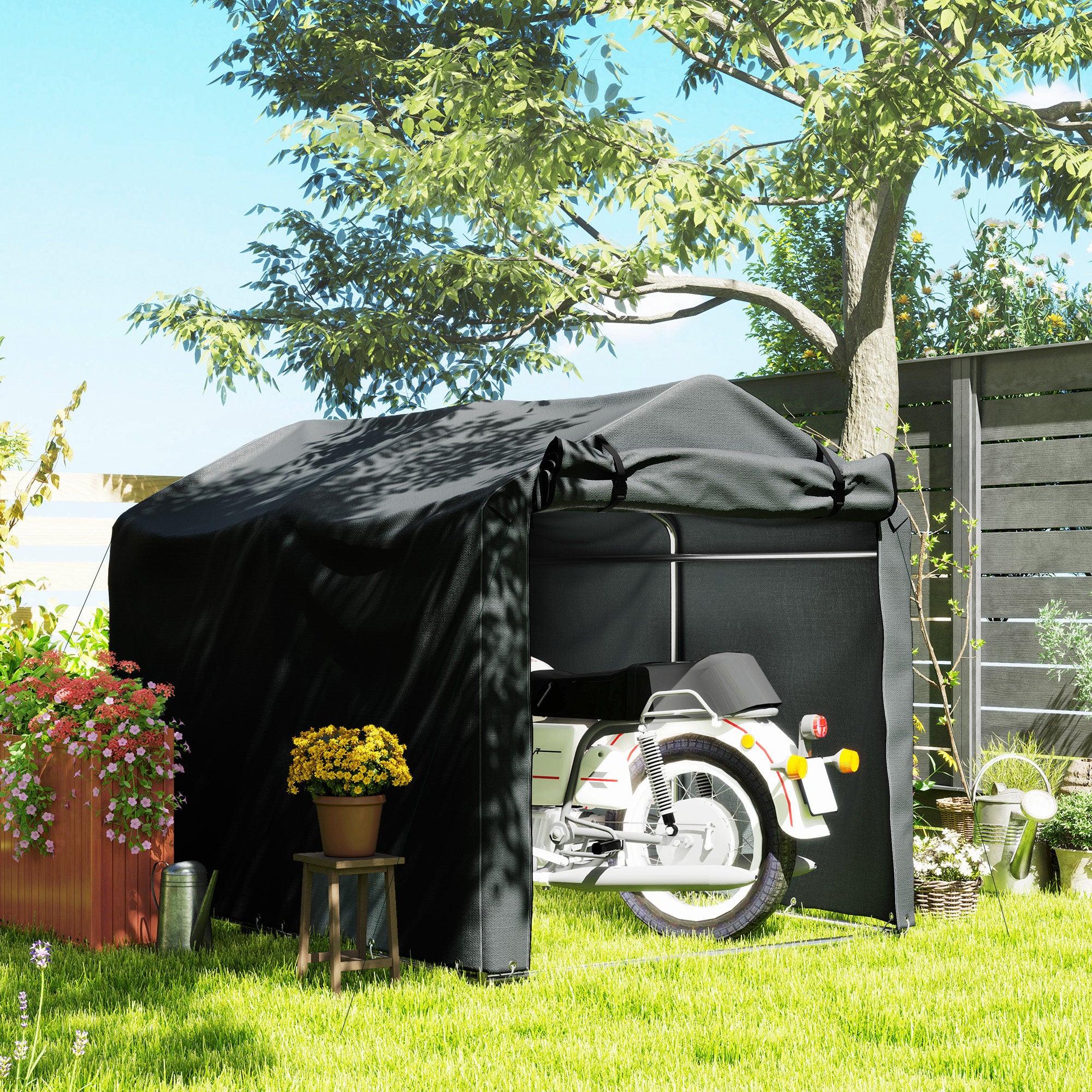 Garden Storage Tent 2.2x1.6m Waterproof UV-Resistant with Roll-Up Door - Dark Grey