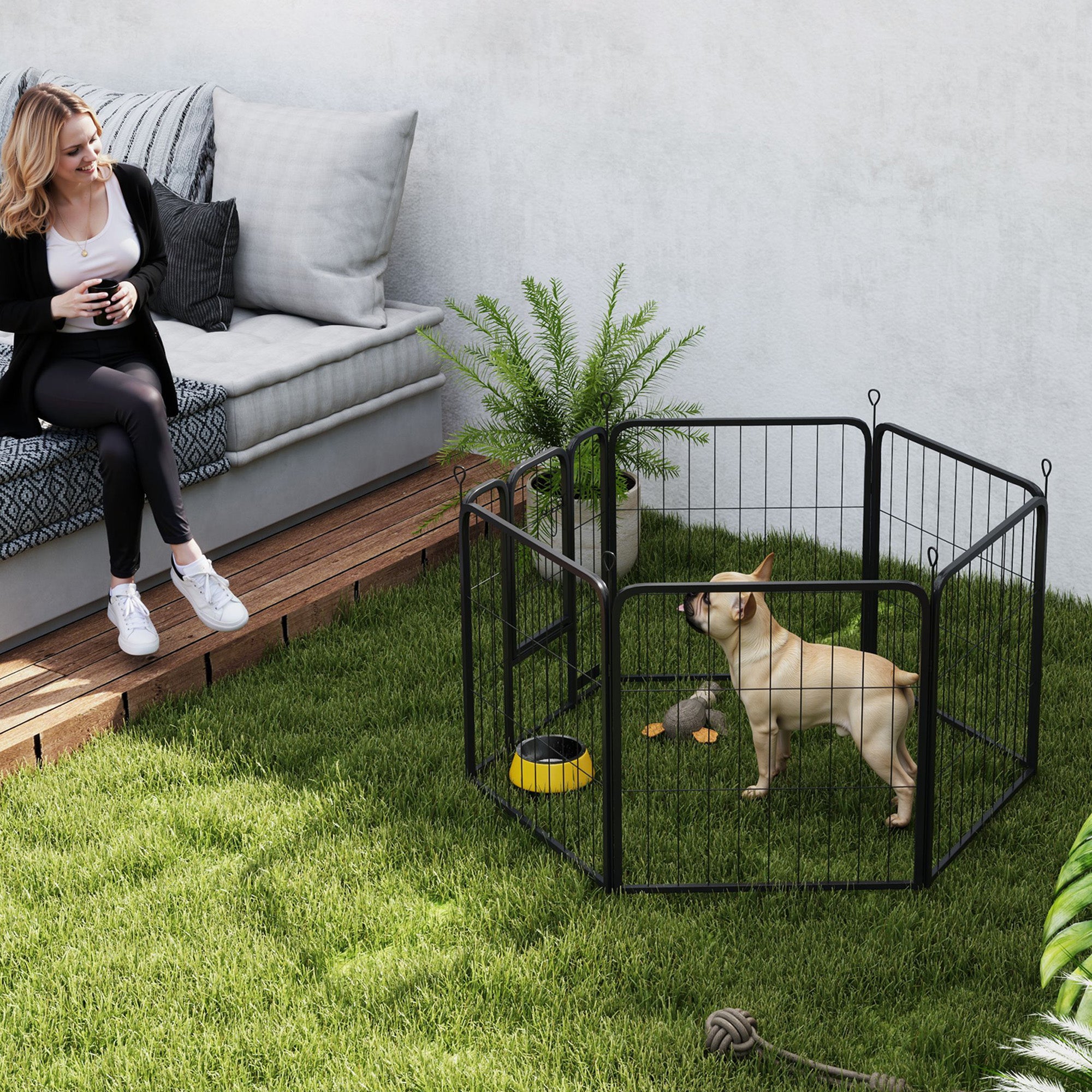 6 Panels Heavy Duty Dog Playpen with Secure Door, for Indoor Outdoor, for Garden, Camping, 60cm High