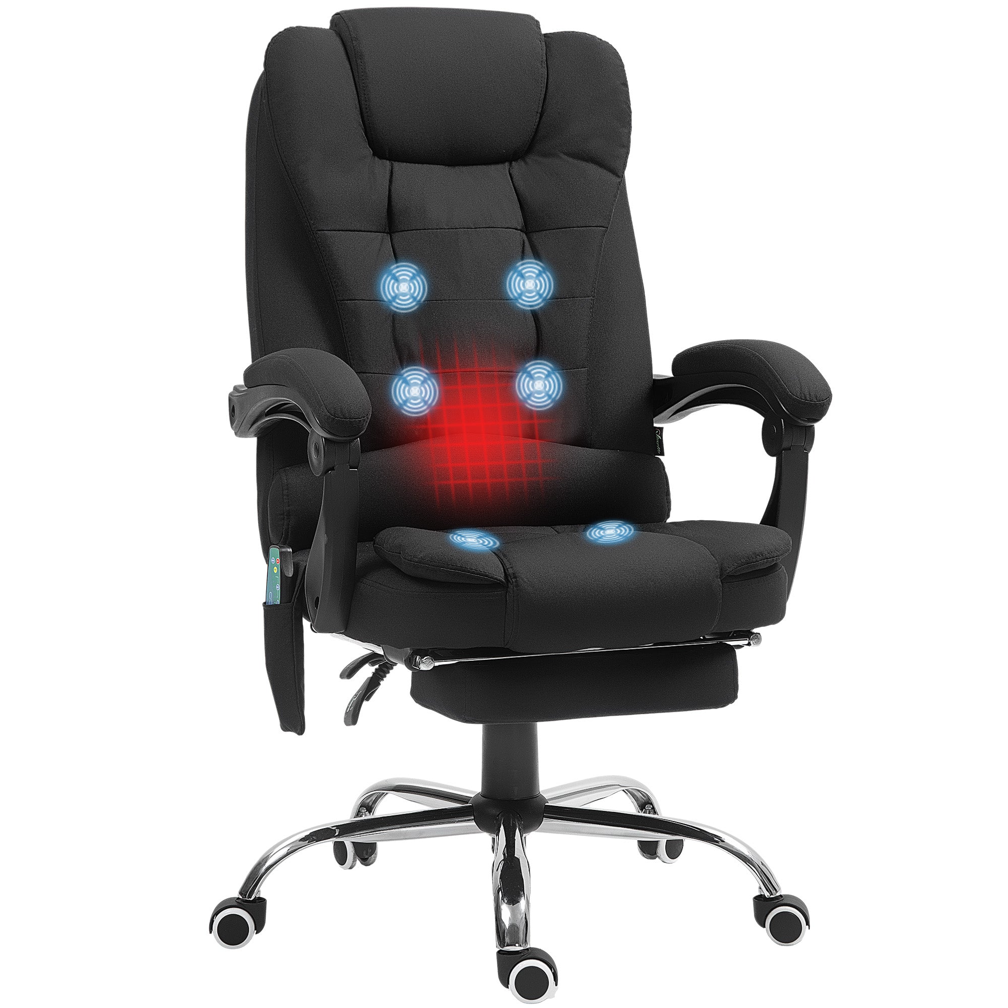 Heated 6 Points Vibration Massage Executive Office Chair Adjustable Swivel Ergonomic High Back Desk Chair Recliner with Footrest Full Black